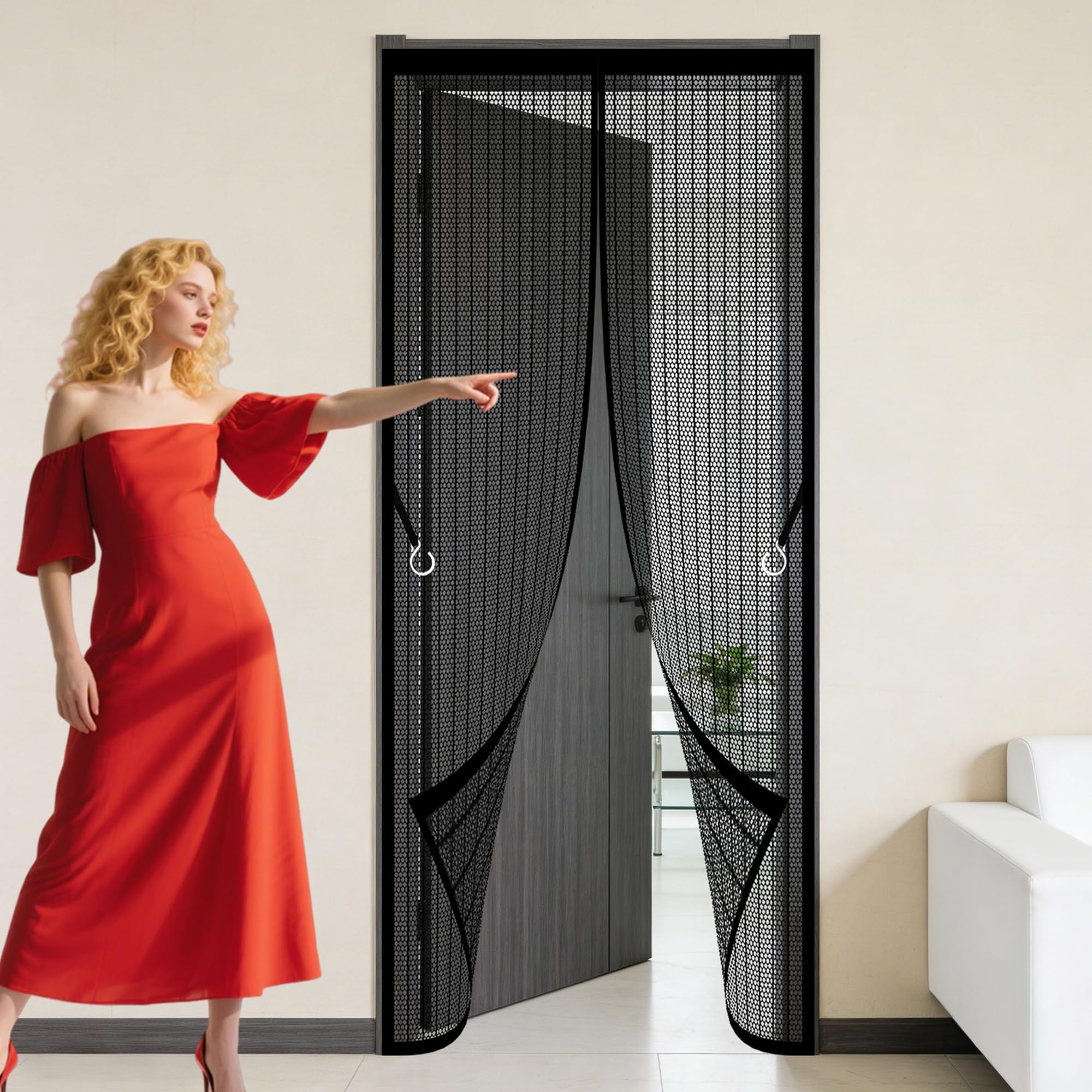 Wruijio Black Door Screen 109 X 241 Cm With Powerful Magnets And Full Frame Magic Tape Magnetic Door Curtain For Homes Hands Free Auto Closing Suitable For Patio Room Balcony Bedroom,
