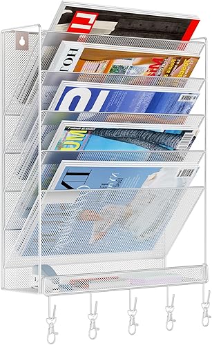 Miniatura 8 de Organizador de archivos, para fijar sin taladrar, soporte para documentos A4 y suministros de oficina, almacenamiento, soporte de revista de pared,