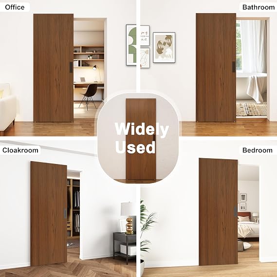 BARNSMITH 32x86 Concealed Sliding Barn Door with Soft Close Mechanism, Brown Hidden Barn Door, Waterproof Vinyl Wrapped, Fits Opening Width 24-28, Widely Used
