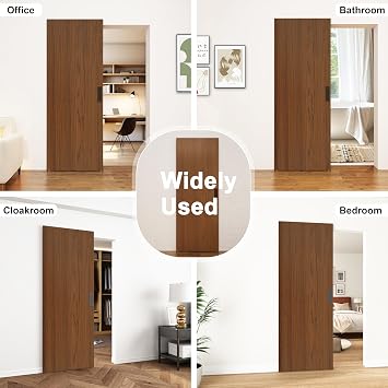 BARNSMITH 32x86 Concealed Sliding Barn Door with Soft Close Mechanism, Brown Hidden Barn Door, Waterproof Vinyl Wrapped, Fits Opening Width 24-28, Widely Used