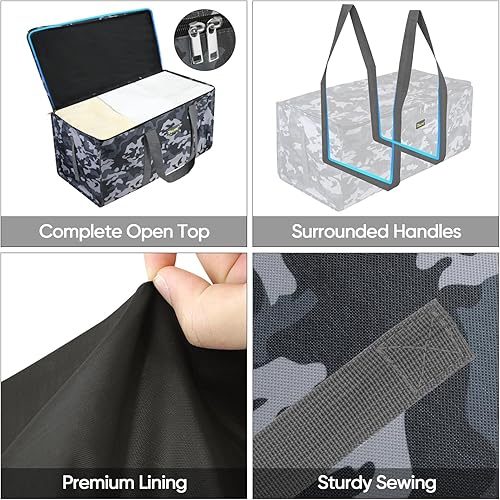 Miniatura 3 de BALEINE Bolsa de almacenamiento extragrande con cremalleras y asas de transporte, bolsas de mudanza de tela Oxford de alta resistencia para