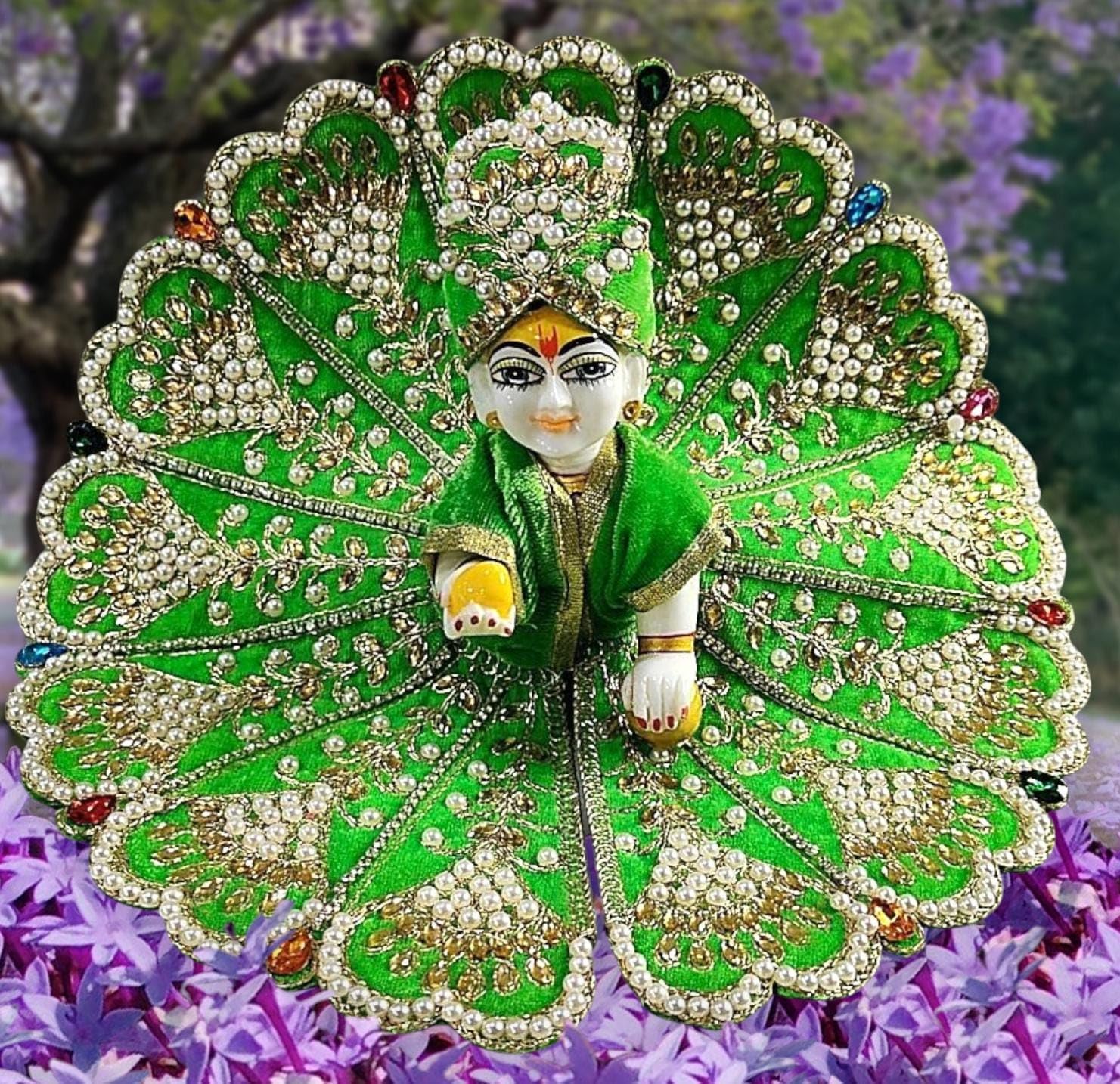 Partish Laddu Gopal Velvet Dress with Pagdi (Size 2) l Ladoo Gopal Dress l Kanha Ji | Thakur Ji Poshak (Green)-image-22