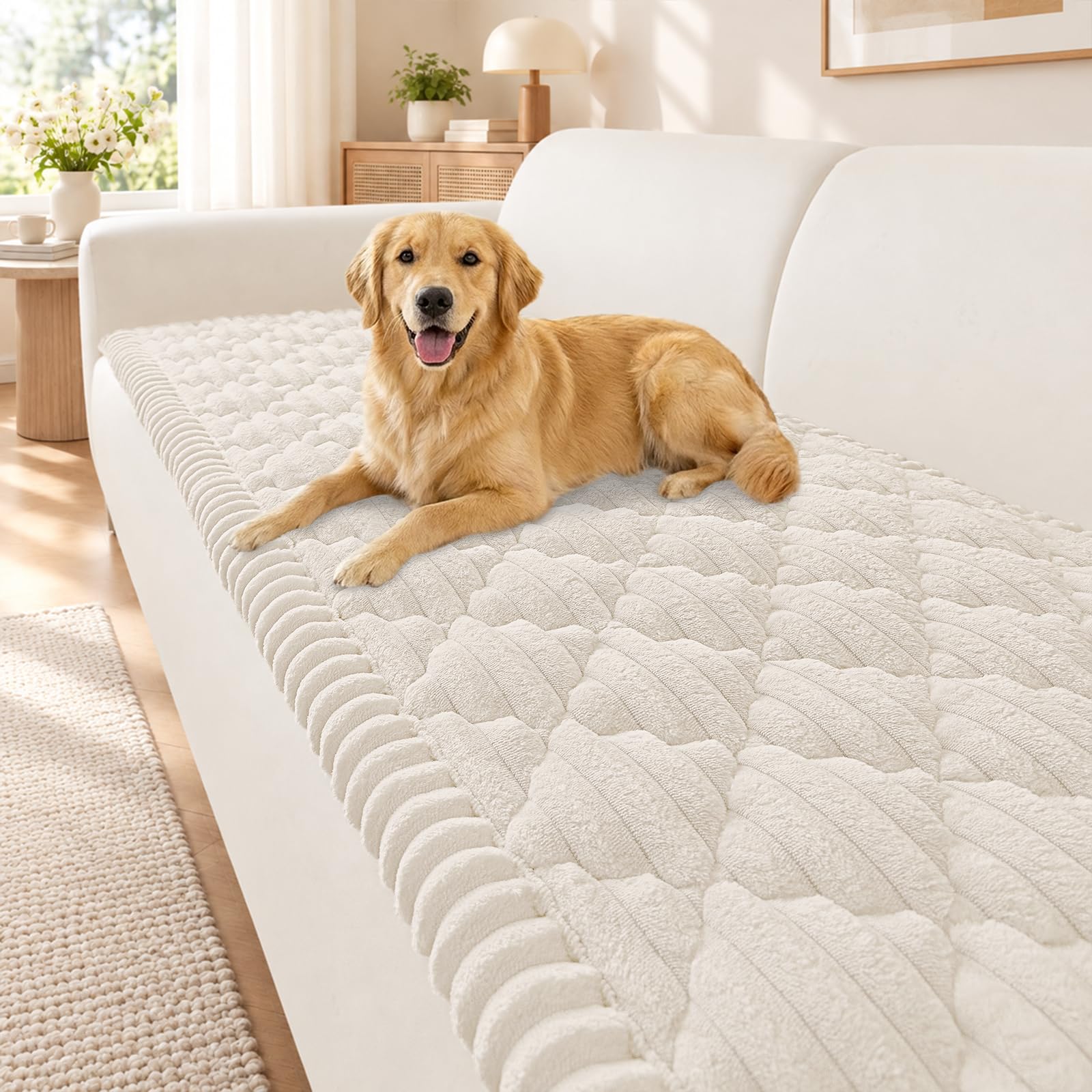 Photo 1 of Smiry Flannel Couch Cover - White, Non-Slip