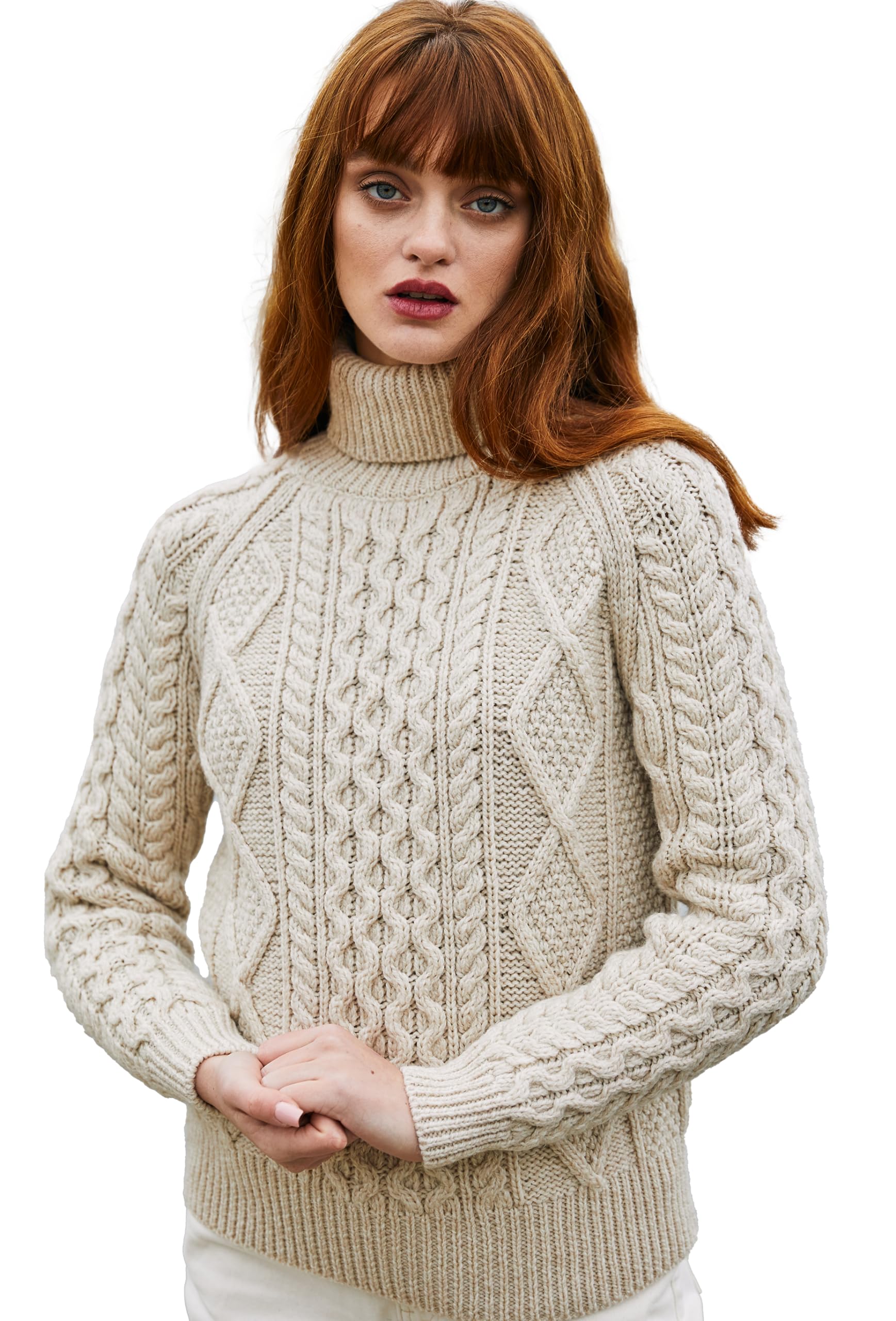 SAOL Womens Wool Sweater Irish Cable Knit Jumper Made in Ireland