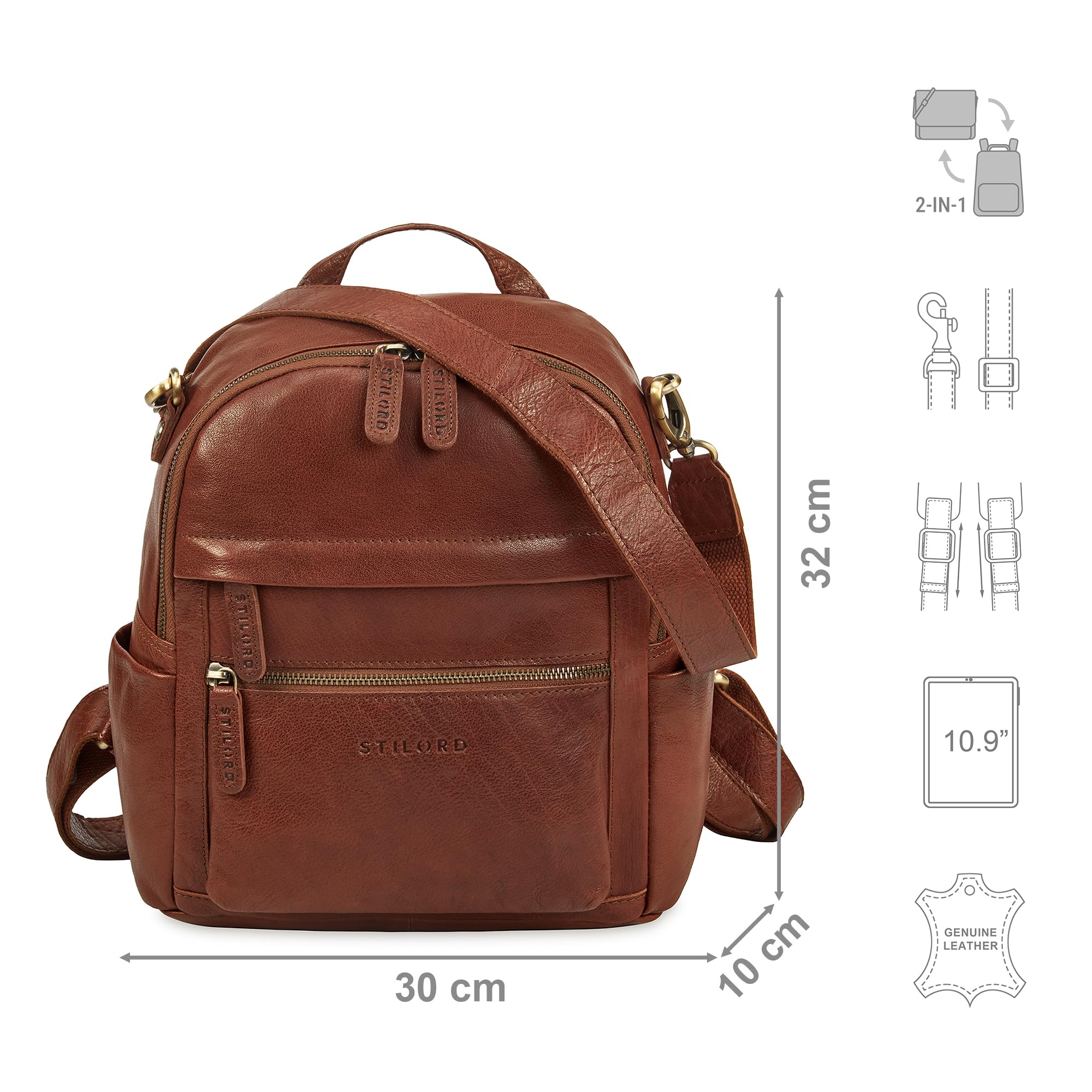 STILORD Regina 2 en 1 Mochila-Bolso Mujer de Cuero - Bolso Convertible en Mochila Pequeño Bolso Bandolera Piel Genuino - Elegante Bolso Mano Casual Mochila Bandolera Color:maraska - marrón Oscuro