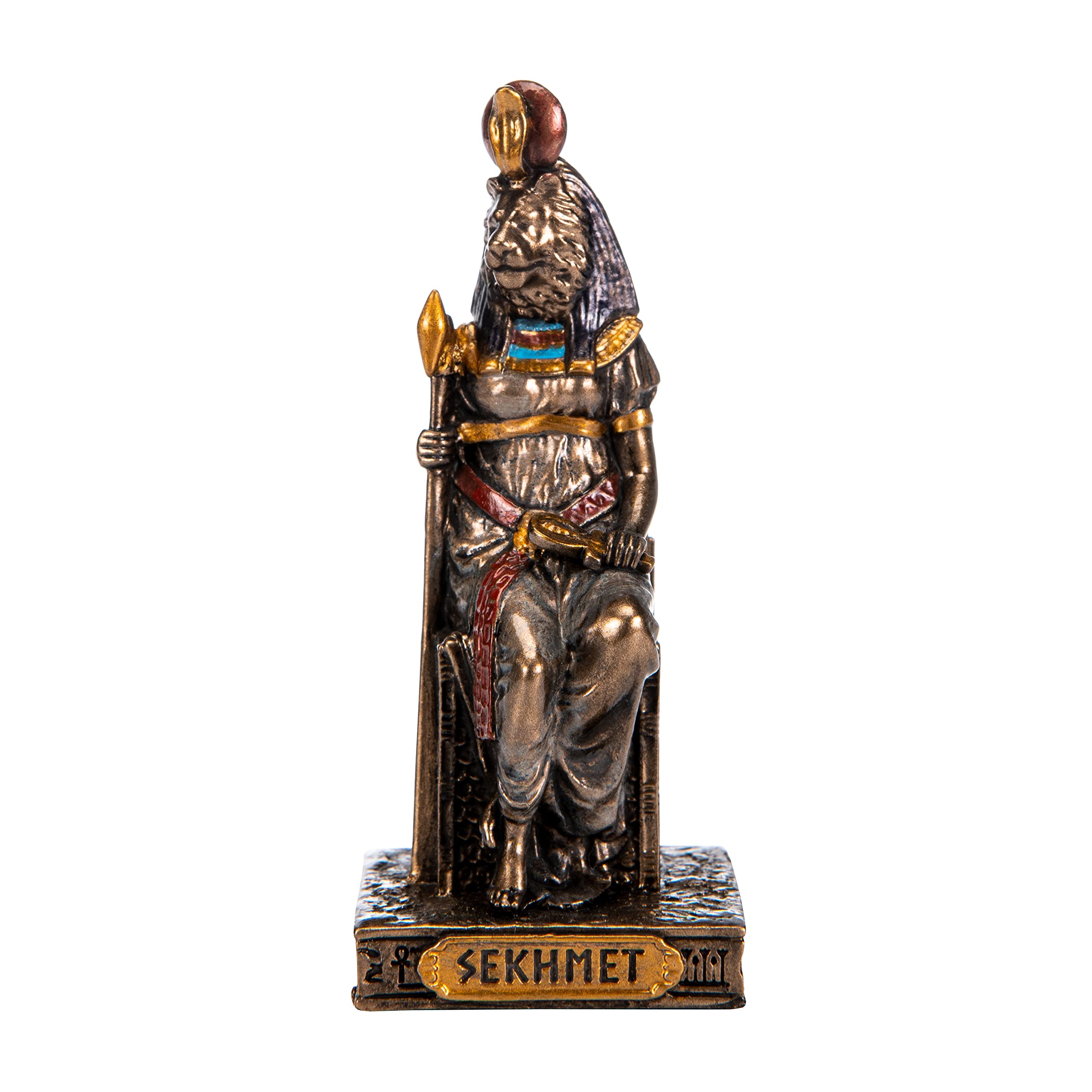 Beautifulgreekstatues Bronze Sekhmet Egyptian Goddess Resin Figurines Hand Painted Miniature Statue 2.9 Inches