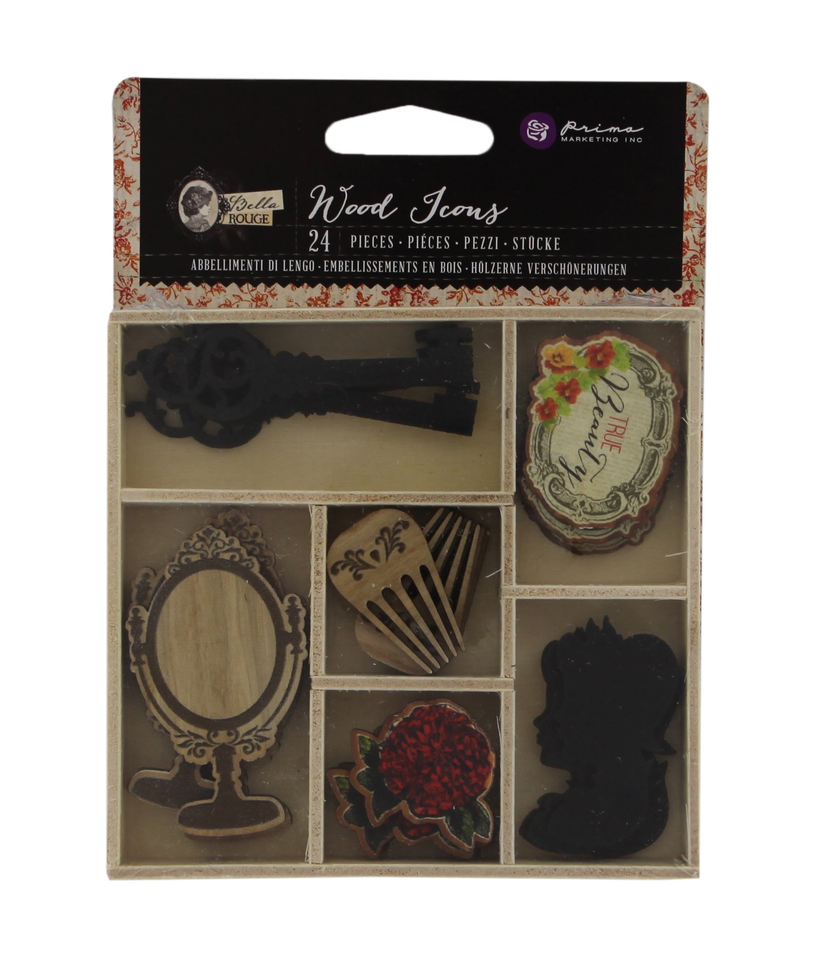 Prima Marketing Bella Rouge Laser-Cut Wood Icons in A Box