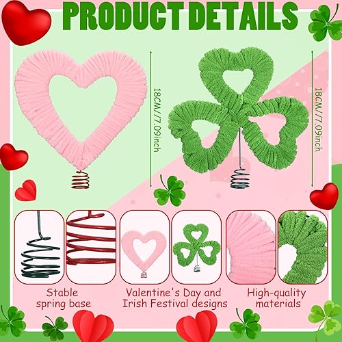 Miniatura 2 de 2 adornos para árbol del día de San Patricio de 7 pulgadas, decoración romántica de terciopelo rosa corazón verde trébol decoración romántica para