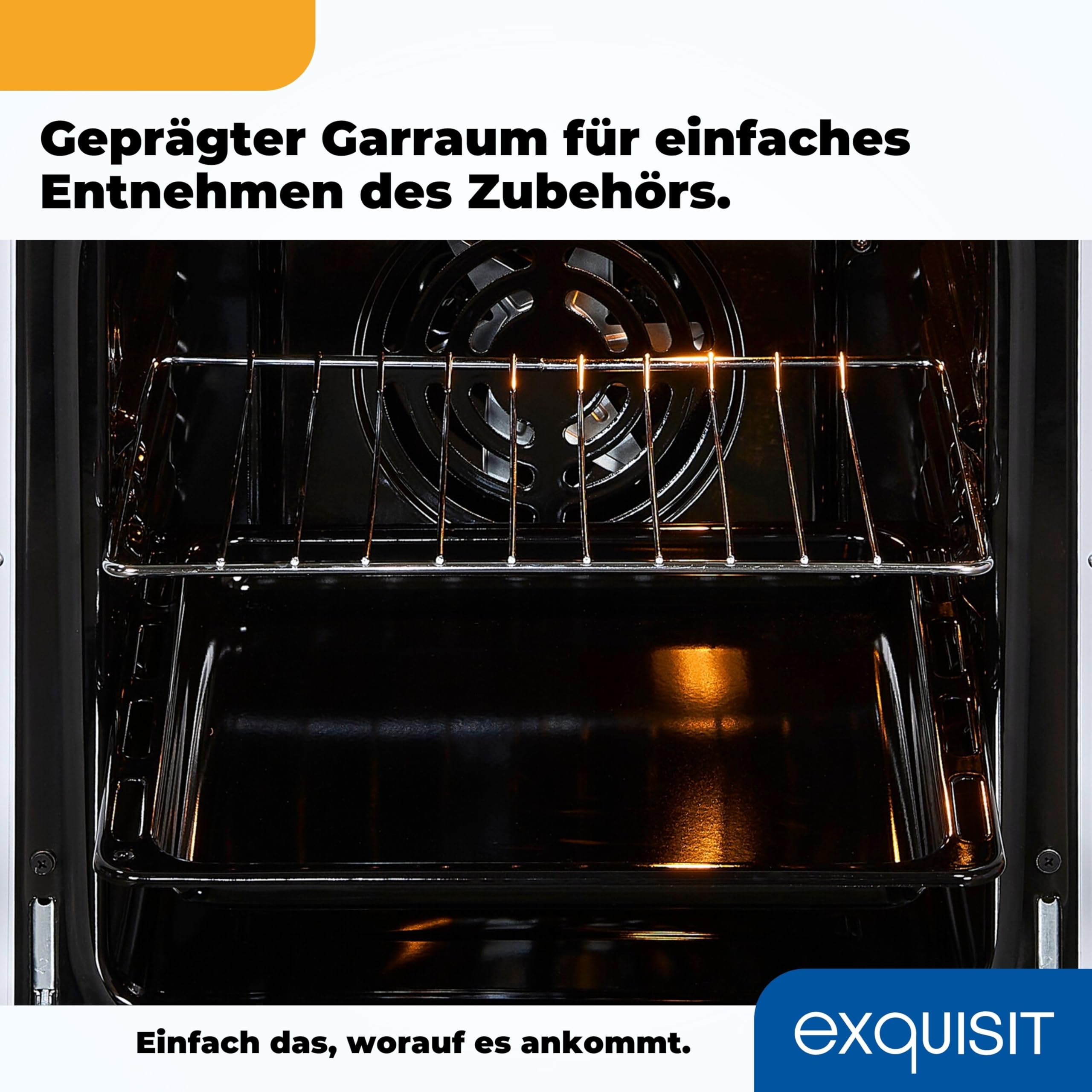 Exquisit Standherd 50 cm Elektroherd freistehend Glaskeramik-Kochfeld 2-Kreis-Bräterzone Backofen Umluft 46 Liter Energieklasse A Weiß