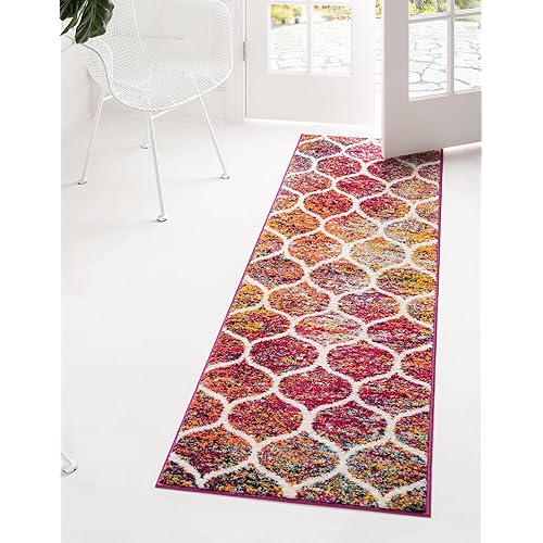 Unique Loom Trellis Frieze Collection Area Rug - Rounded (2' x 10' Runner, Multi/ Black)