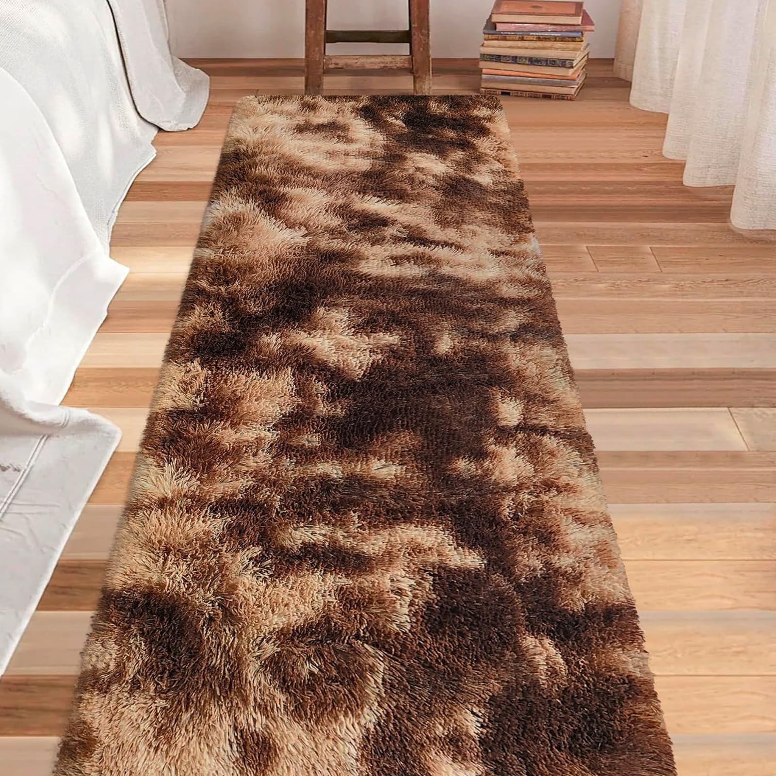 XUEDNGM Floor Carpet Fluffy Area Rugs 230 x 260 cm(91 x 102inch) Washable up to 30°C, Super-Soft, Fur Look Shaggy Silky Plush Carpet Rug Plush Shaggy for Living Room Bedroom, Brown