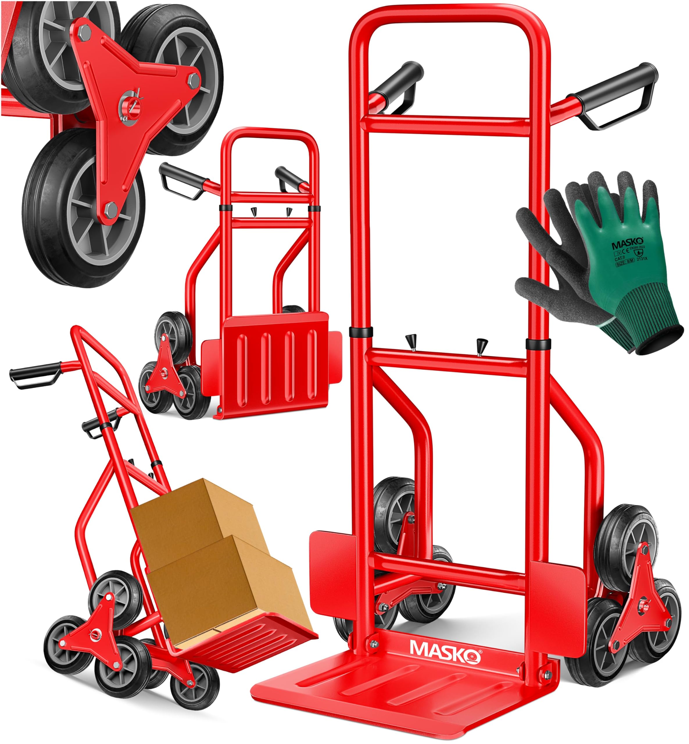 MASKO® Stair Trolley, 200 kg, Transport Trolley for Climbing Stairs, Foldable, Hard Rubber Wheels, Plastic Handles, Steel Frame