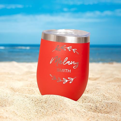 Miniatura 3 de Vaso de vino personalizado con tapa, aislamiento de metal recubierto de acero inoxidable grabado con aislamiento de 12 onzas para mujeres y hombres,