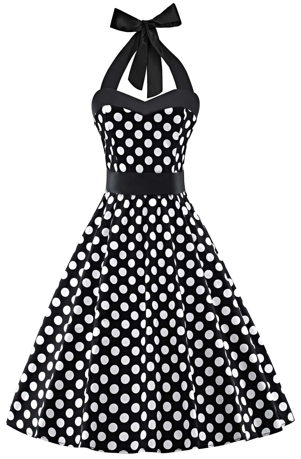 Women's Polka Dots Halter Neck Dress Audrey Hepburn Floral Vintage Swing Dresses 50s