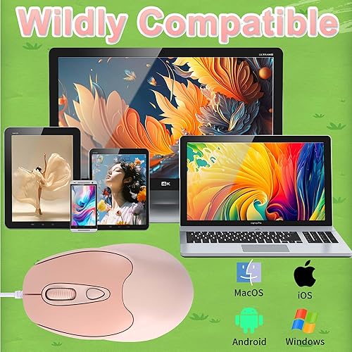 Miniatura 7 de Ratón con cable, interfaz USB-C, silencioso, ligero, portátil, cómodo, ergonómico, de viaje, pequeño ratón óptico Plug and Play, ambidiestro para