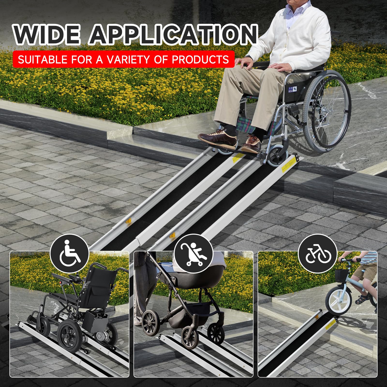 2PCS Teleskop Rollstuhlrampe 76-122cm, Verstellbare Tragbare Aluminium rutschfeste Teleskoprampe mit 272KG Tragfähigkeit für Treppen, Hindernisse, Haus und Schritte inklusive Aufbewahrungstasche