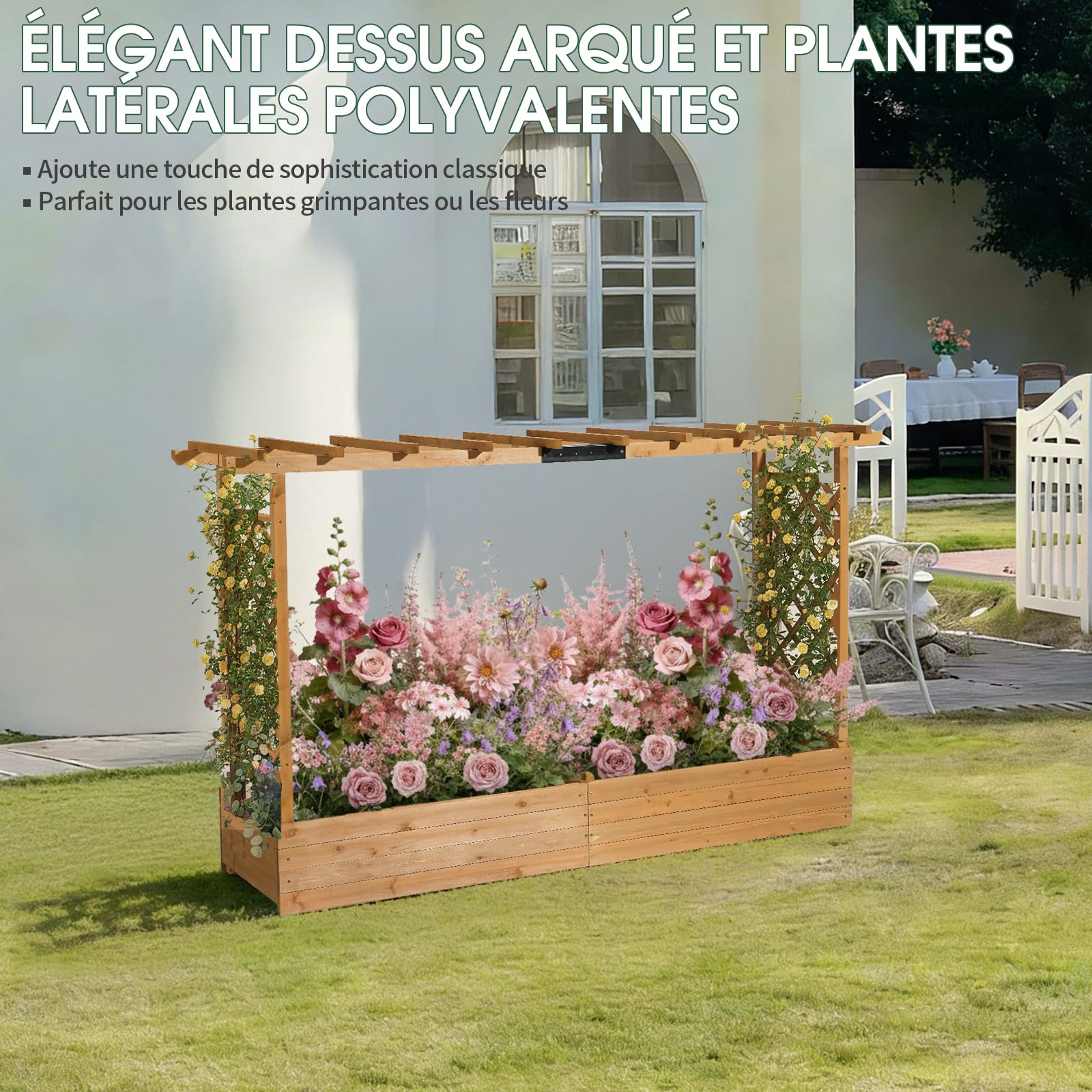 LEADZM Jardinières surélevées pour balcons, jardinière avec Treillis pour Jardins - pour Plantes grimpantes, légumes, Fleurs, extérieur (Version étendue(200 x 45 x 113 cm))