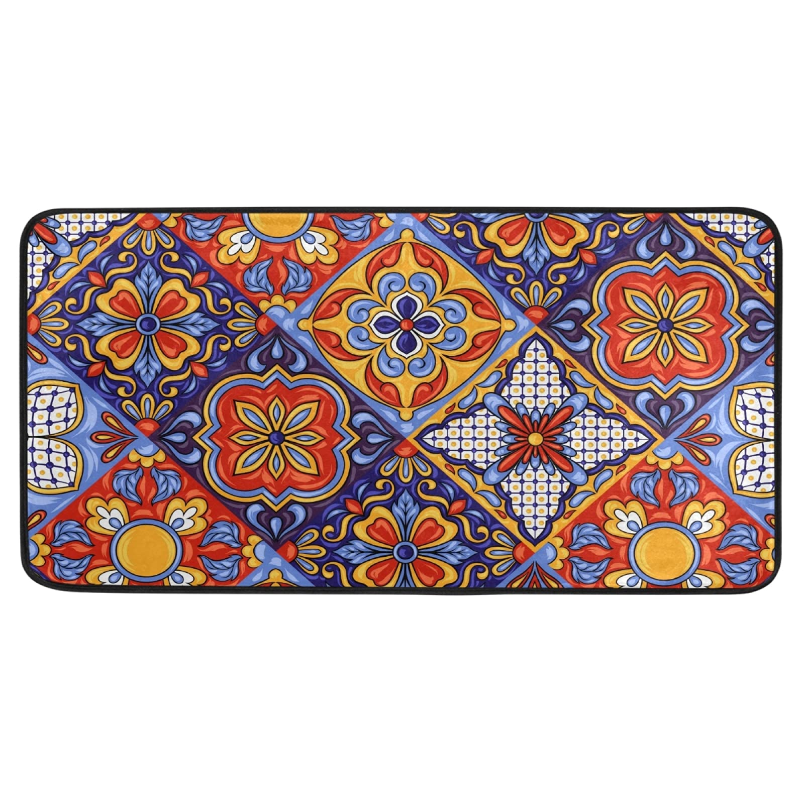 STAYTOP Mexican Talavera Ceramic Tile Pattern Kitchen Rugs,Polyester Non Slip Cushioned Mats Antifatigue Comfort Floor Mat Doormat for Kitchen Washroom Bedroom 39x20in