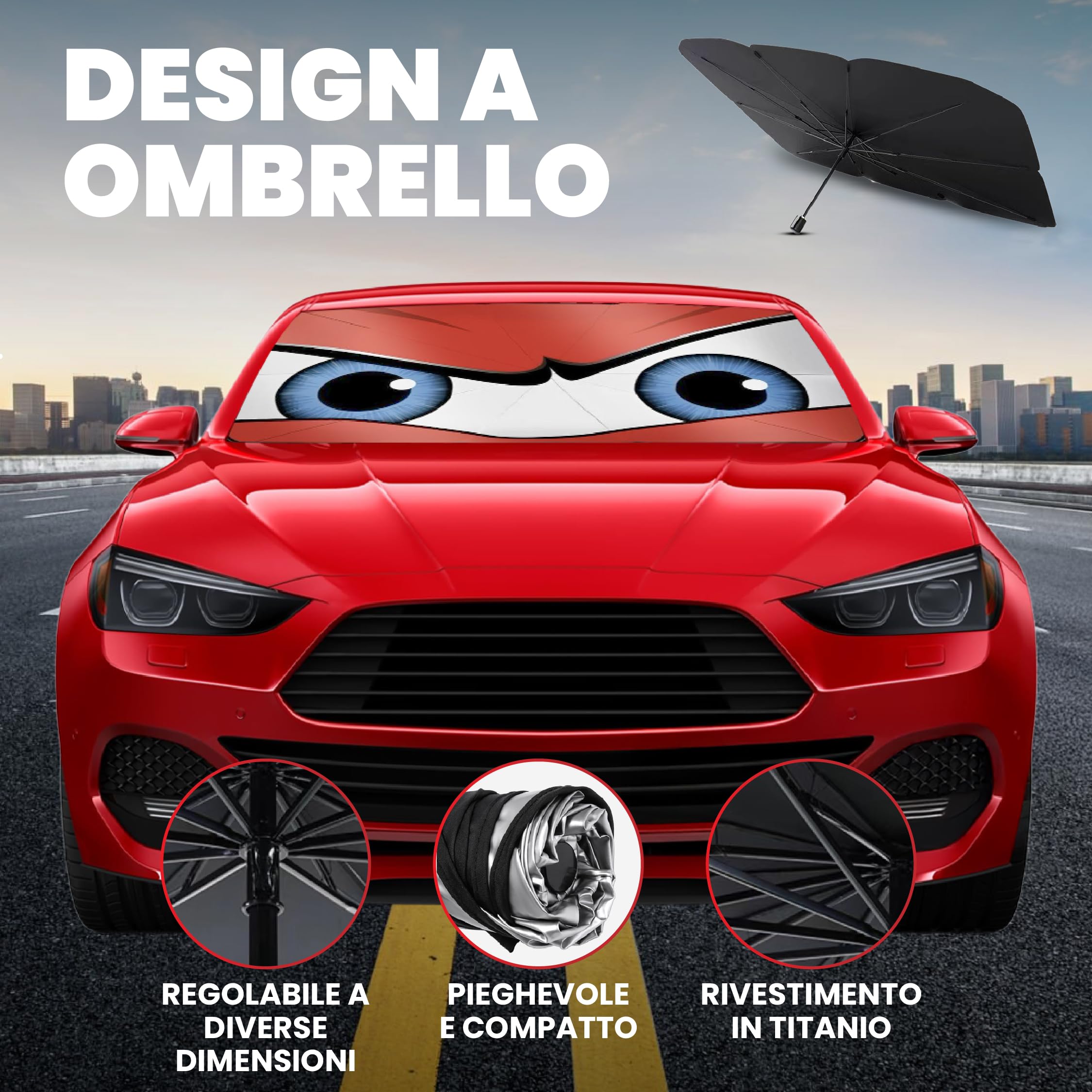 Parasole Auto Protezione Solare Anteriore per SUV, Parasole per Auto Ombrello Parasol Macchina 140x80cm Resistente ai Raggi UV Ombrello per auto con Rivestimento in Titani