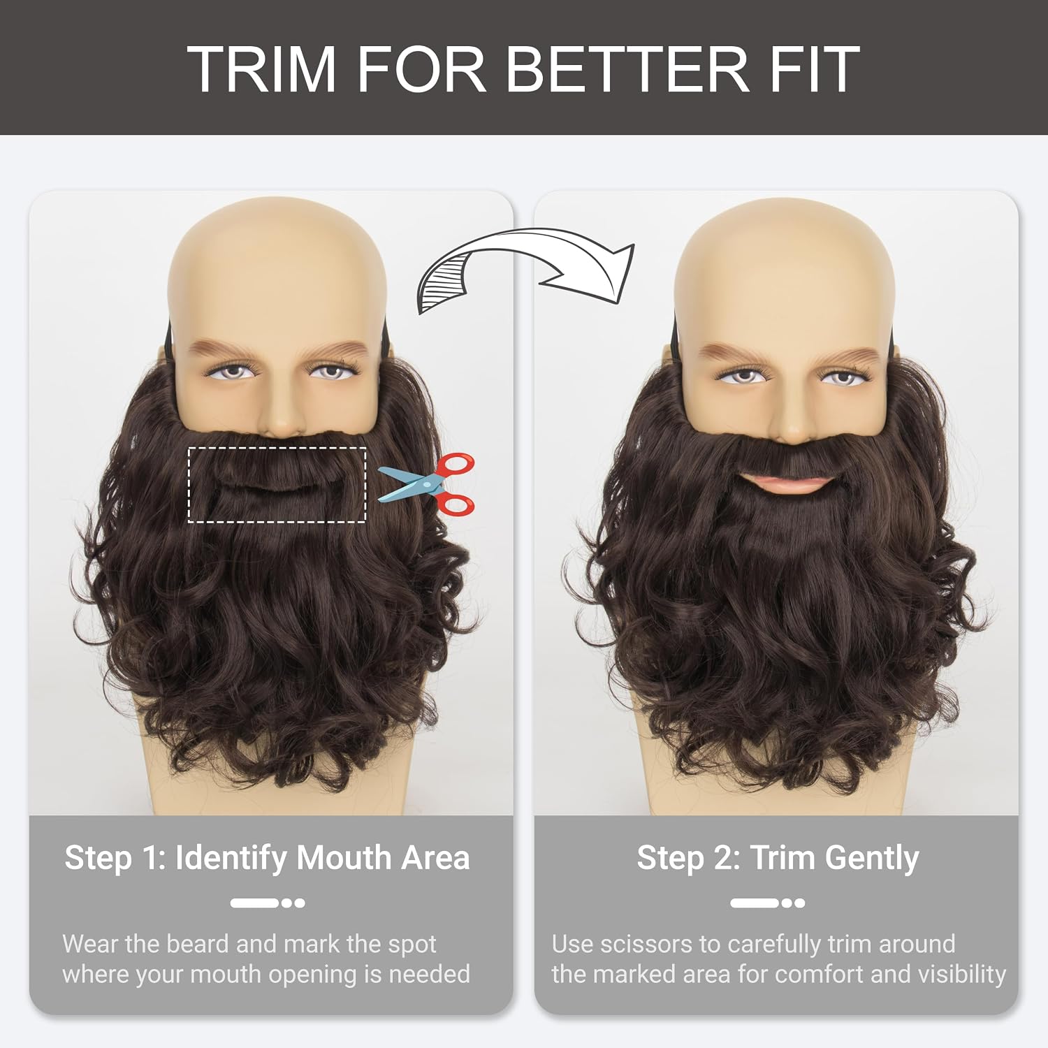 Yan Dream Cosplay Long Curly Fake Beard Mustache for Men Fake Beard Facial Hair for Halloween Party