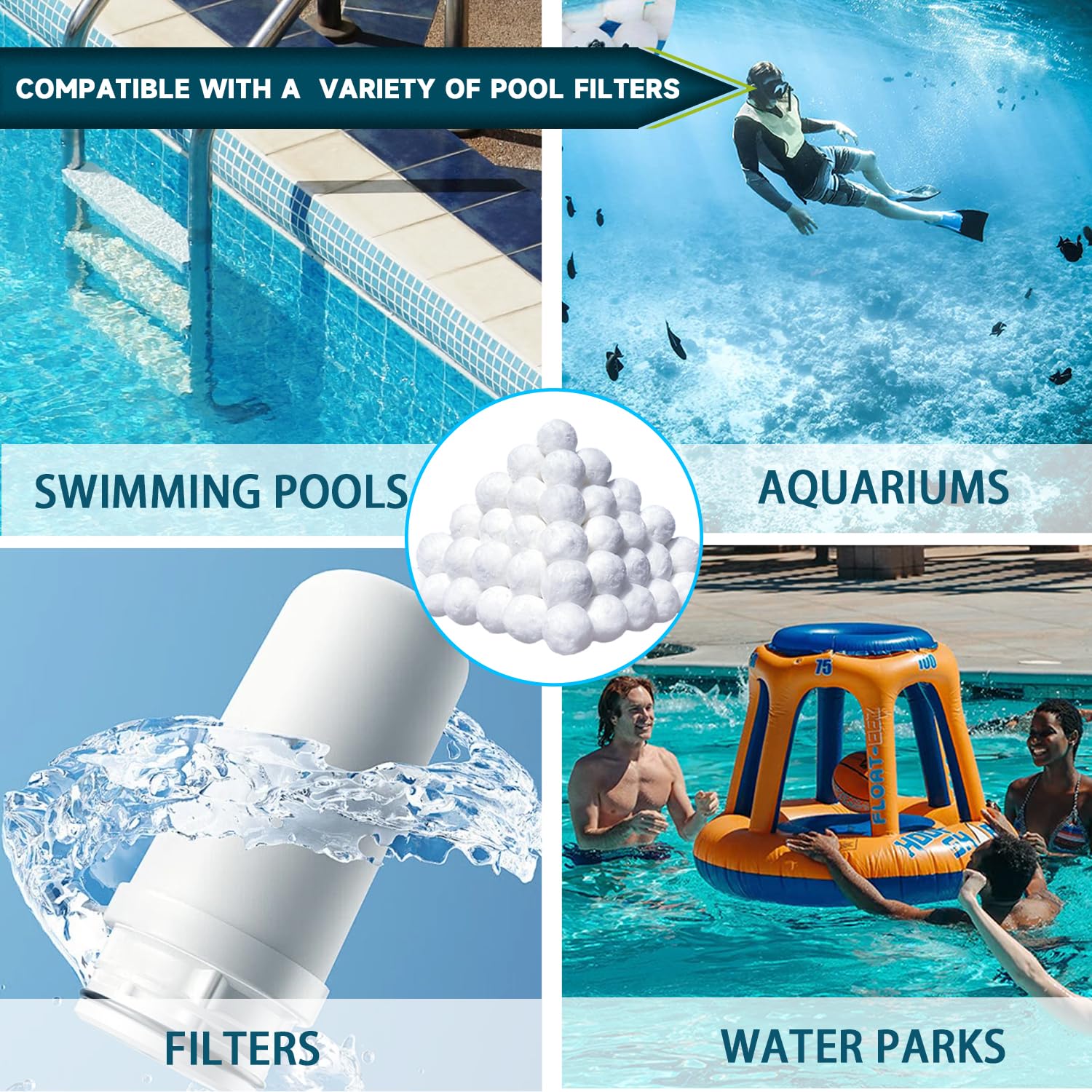 2260g Balle Filtrante Piscine,Lavables en Machine/Réutilisables Balles Filtrantes Piscine avec Filet de Lavage(Remplace 85kg de Sable Filtrant),Compatibles avec Divers Systèmes de Filtration