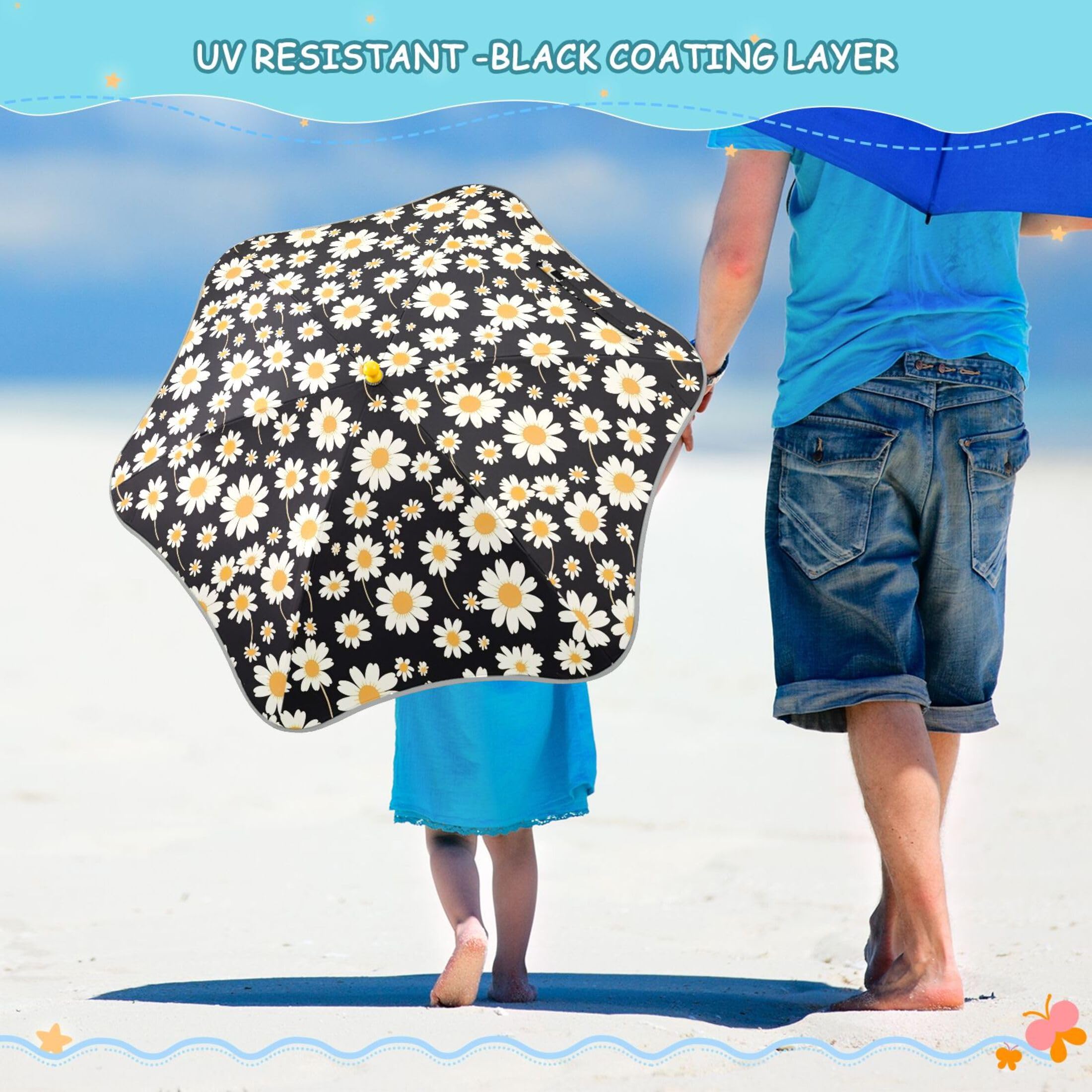 Ombrello carino con margherite per bambini, facile da aprire e chiudere, ombrello UV per bambini, Margherite carine, Taglia unica