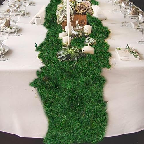 Miniatura 4 de Camino de mesa de musgo, rollo de musgo verde seco preservado para manualidades, jardines de hadas, decoración de bosque, 12 x 112 pulgadas,