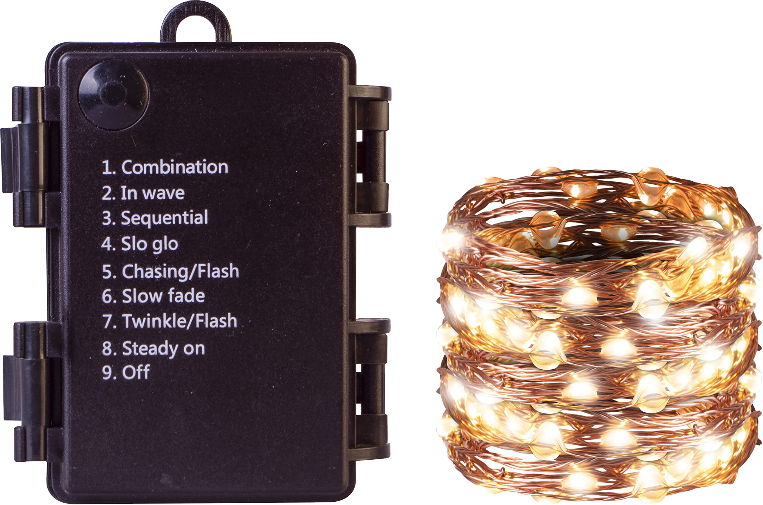 St Helens Home And Garden White 100 Led Battery Copper Wire String Lights With Programme Controller, Warm 10M