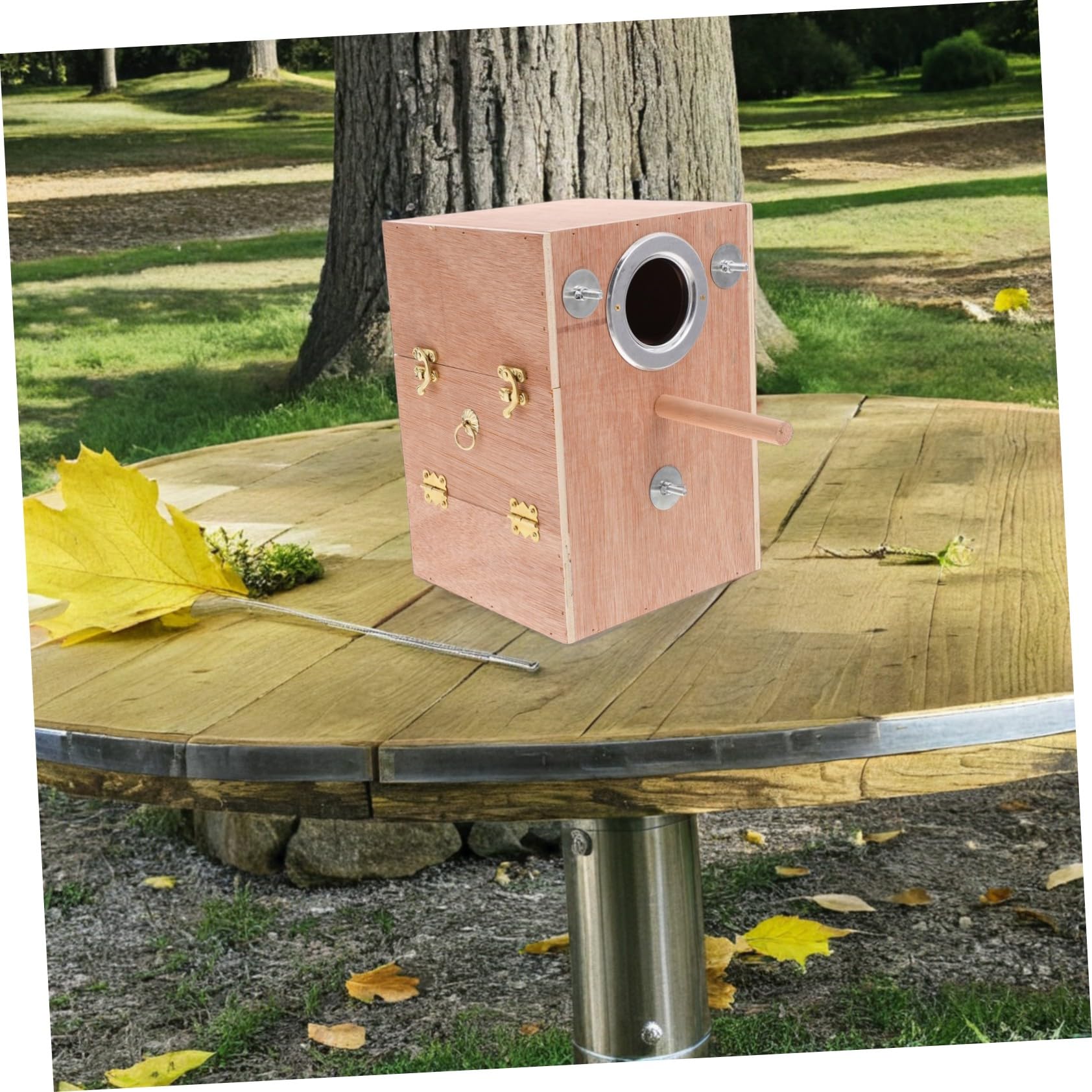 Caja Nido Madera Natural con Perchero para Cría de y Periquitos y Estable para Reproducción Exteriores para Agapornis y Conure