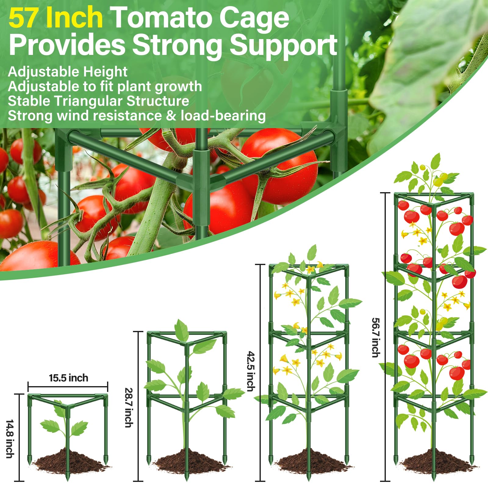 Legigo Tomatenkäfig für den Garten, robuste Tomaten-Rankgitter, Pflanzenstützpfähle, verstellbares Gartenspalier, Pflanzkäfig für Kletterpflanzen, Paprika, Outdoor, Hochbeet und Gemüse, 6 Stück