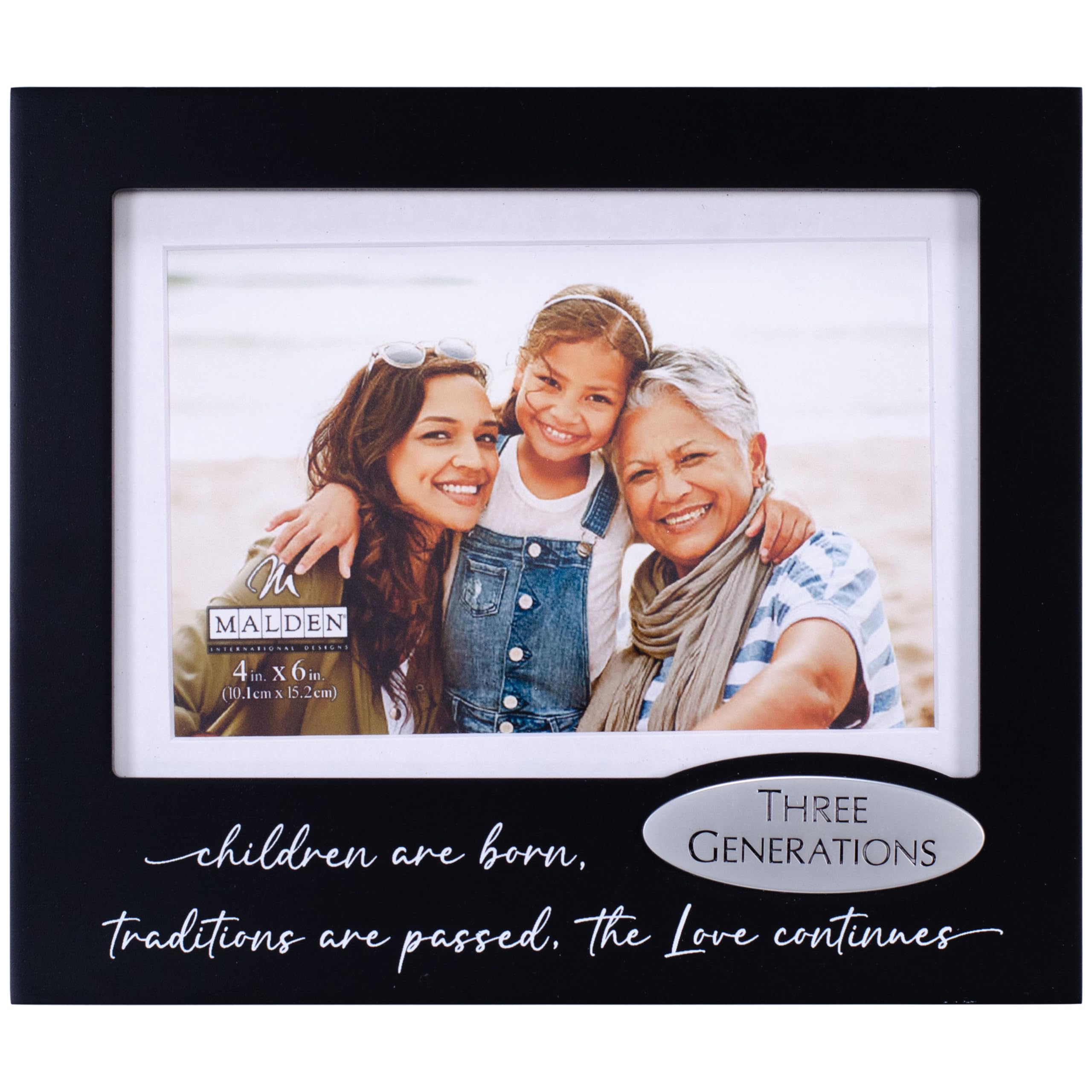 Malden Black International Designs Three Generations Picture Frame, Matted 5X7 Frame For 4X6 Photos, Mdf Frame With Metal Sentiment Accent, Family Keepsake Gift