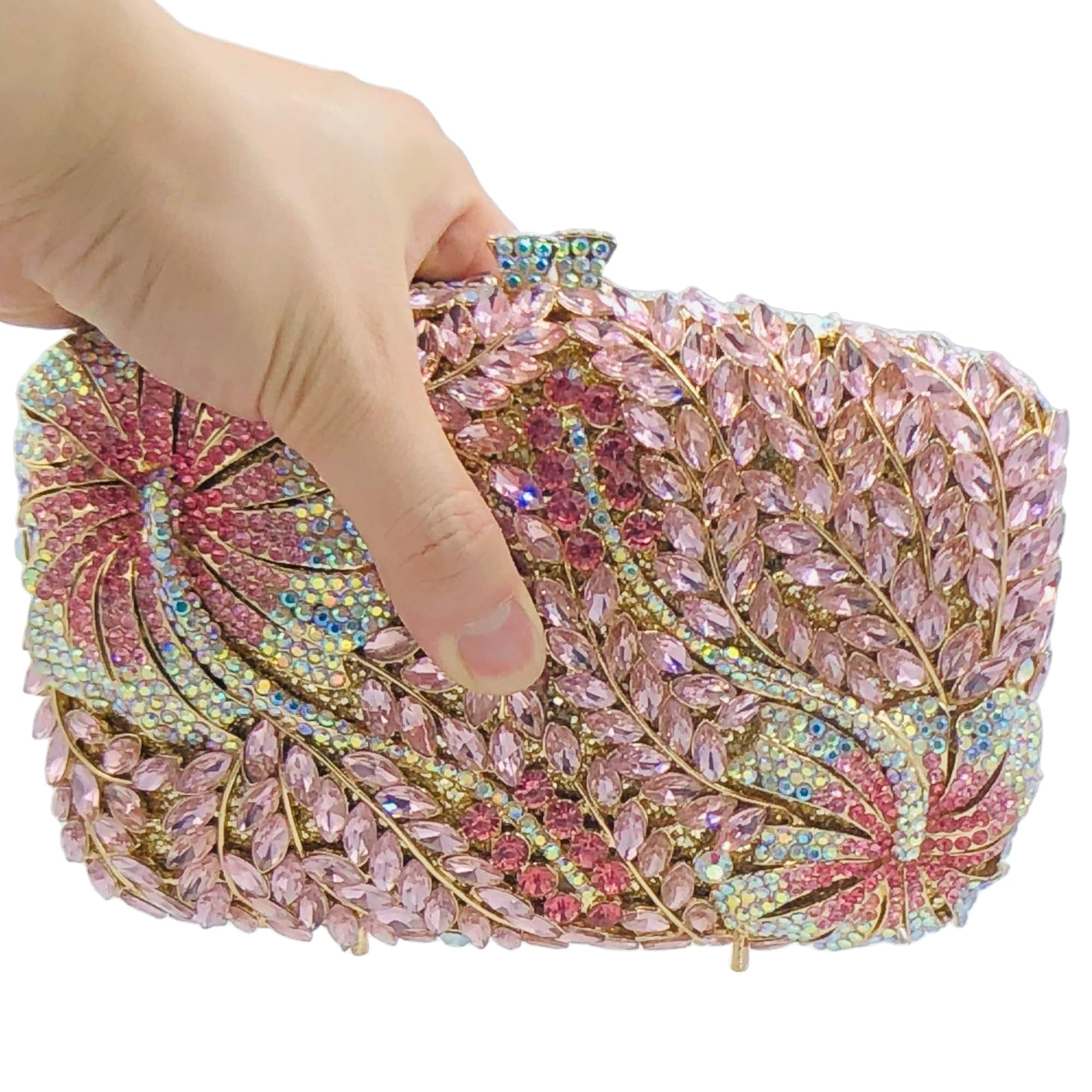Boutique De FGG Bolsos de noche de flores para fiesta formal, bolsos de mano de cristal floral, bolsos de mano para novia, boda, diamantes de imitación, mini