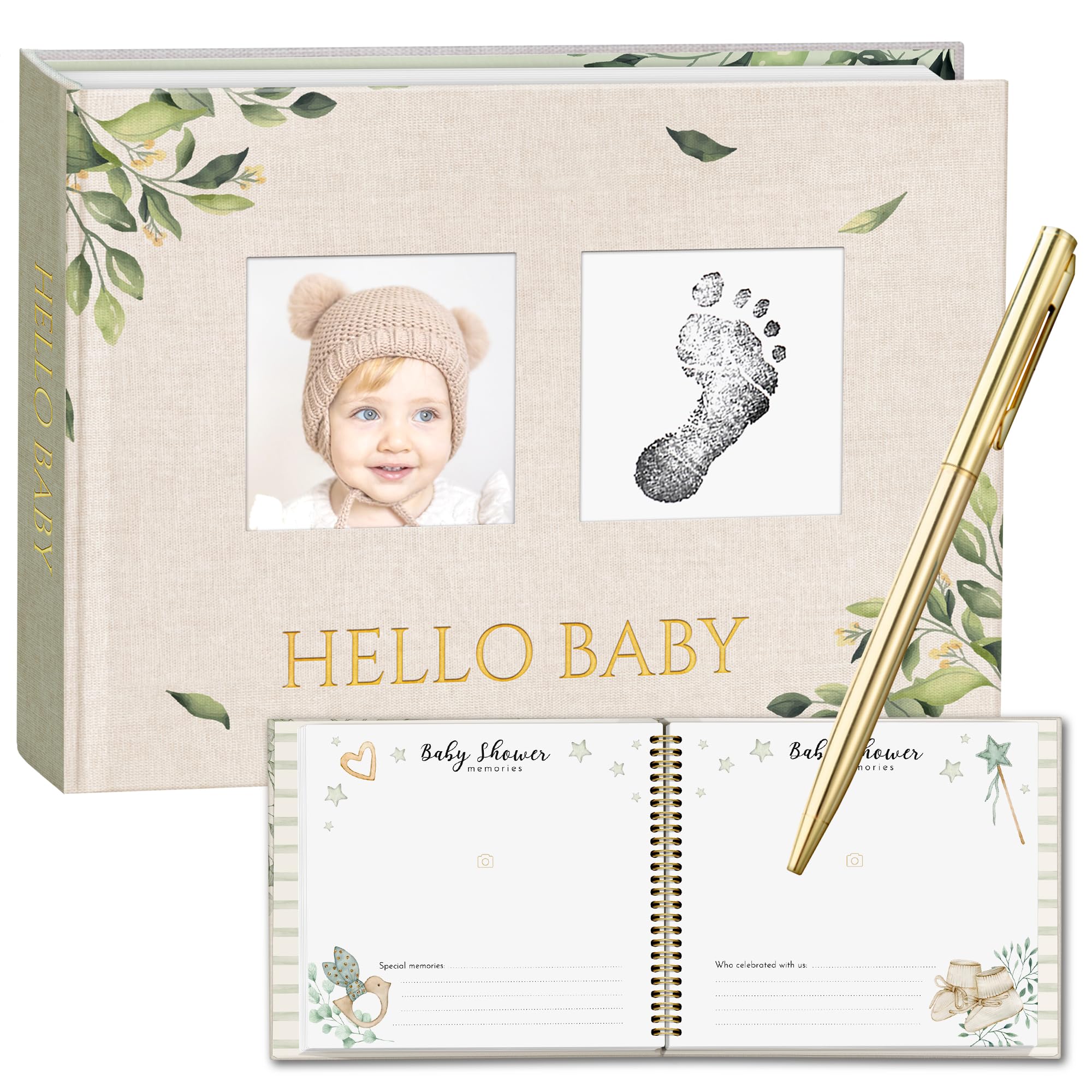 Andenken Baby Erinnerungsbuch 30,2 x 22,4 cm, Meilensteinbuch für Baby mit goldenem Stift und Matte Papier Hardcover-Box. geschlechtsneutrales Erinnerungsbuch für Baby Junge oder Mädchen, Babybuch mit