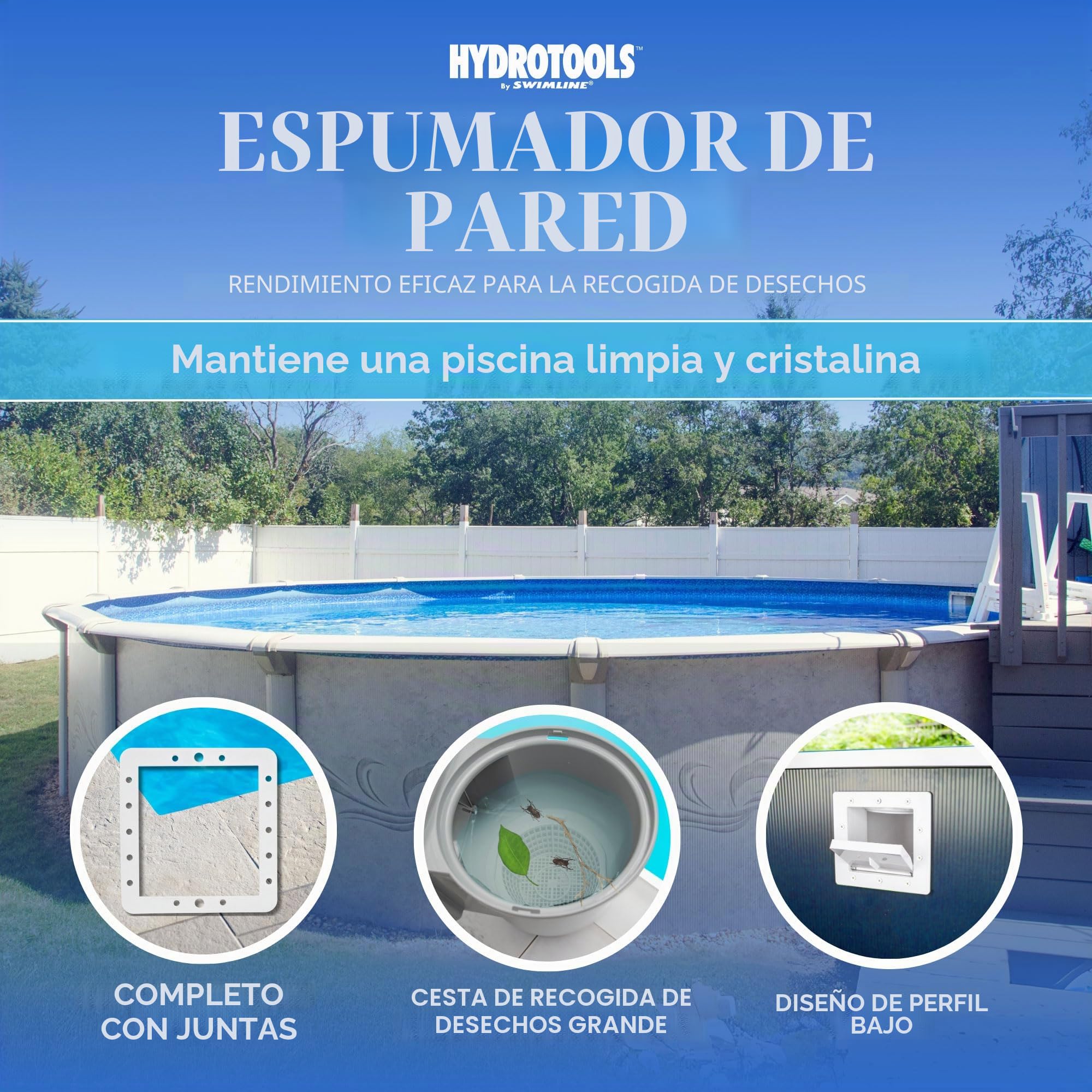 Swimline HYDROTOOLS, Kit de Skimmer estándar de ABS a través de la Pared, Incluye Montaje de Retorno y Placa de vacío, Accesorios de Mantenimiento para Piscinas hinchables y de Patio Trasero, Blanco