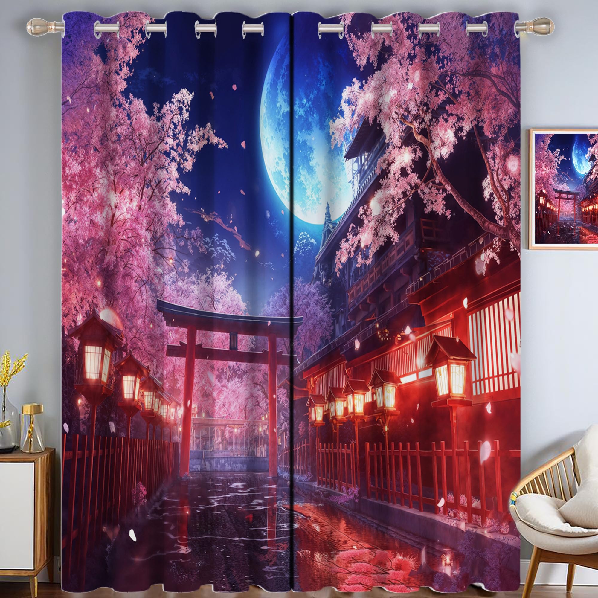 Rideau à oeillets occultants 3D paysage Japon décoration fenêtre salon