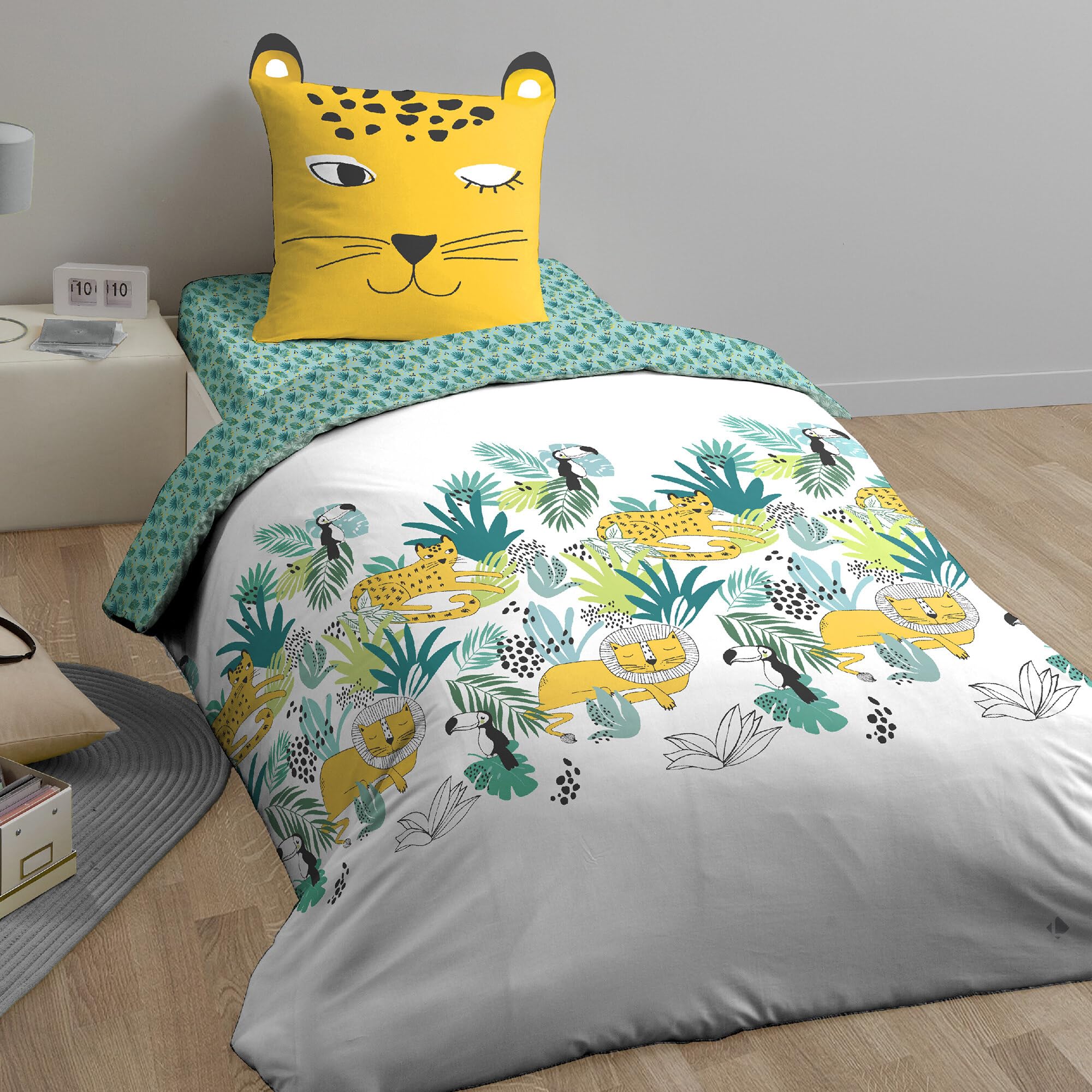 Juego de cama de 140 x 200 cm, Ropa Cama 100% algodón ecológico palacio verde 2 piezas.