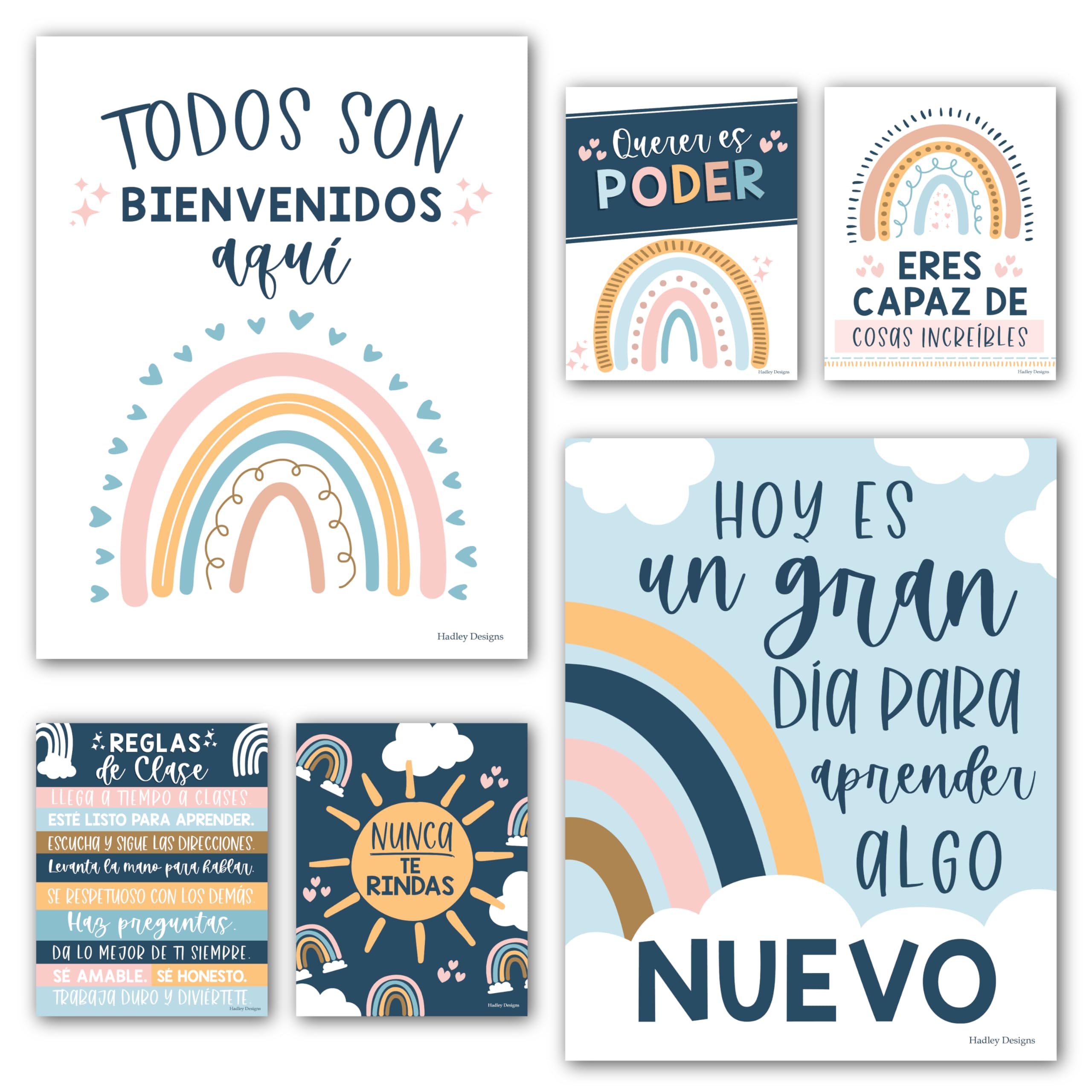 Hadley Designs 6 Spanish Classroom Decorations – Spanish Posters for Classroom, High School Decorations, Motivational Wall Art for Teachers and