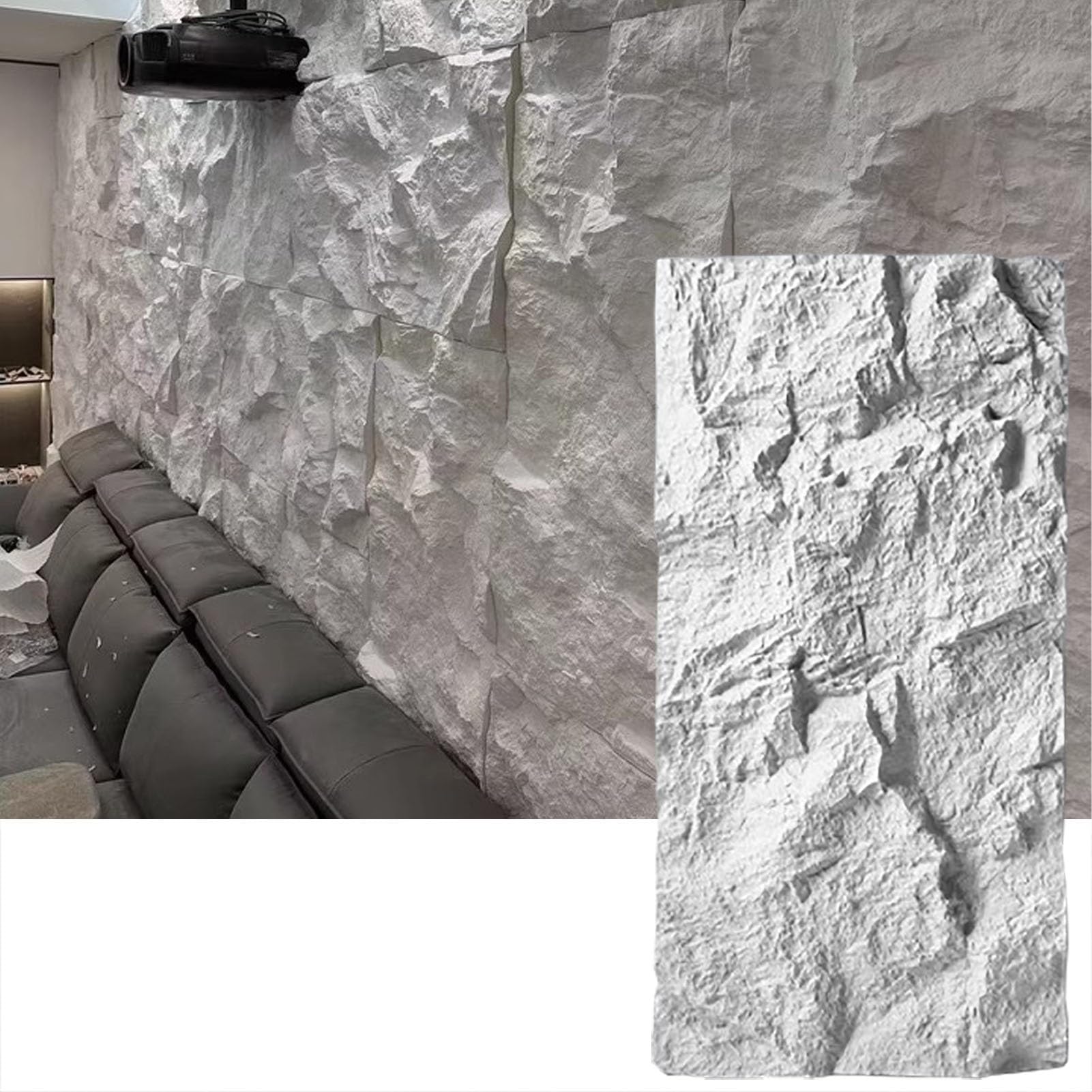 Revestimiento de Pared Moderno con Arte 3D, Revestimiento de Piedra Artificial para Exterior e Interior, Molde Decorativo con Textura de PU Impermeable (Blanco, 1 Unidad)