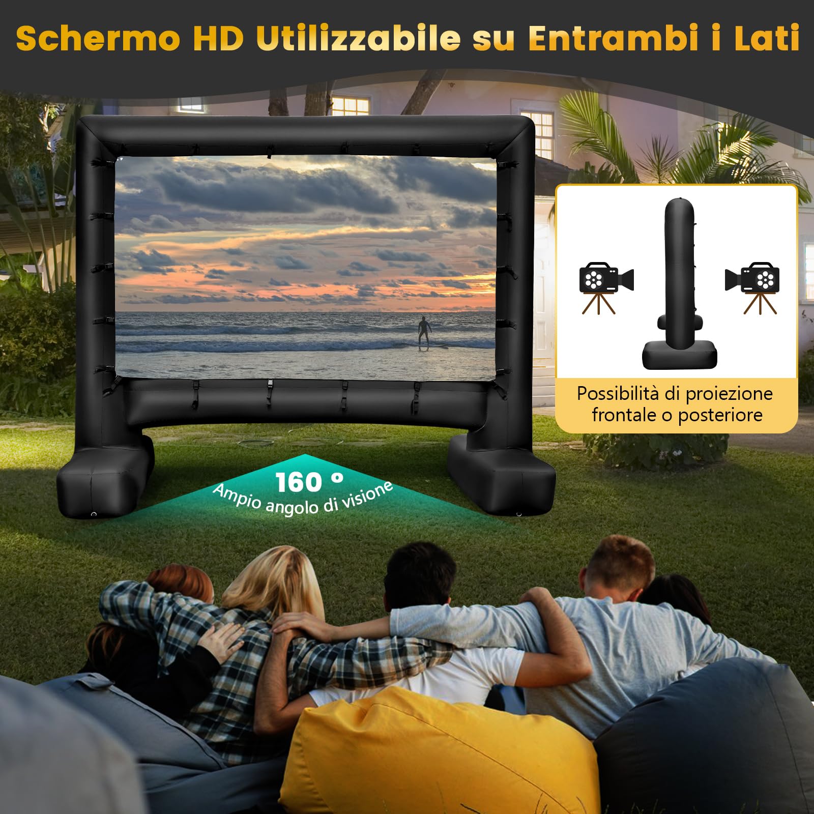 COSTWAY Schermo Proiettore Gonfiabile 16:9, Schermo Gonfiabile per Esterni con Soffiatore, Schermi di Proiezione con Borsa per Trasporto e Picchetti, 257 x 144 CM (Modello 1)
