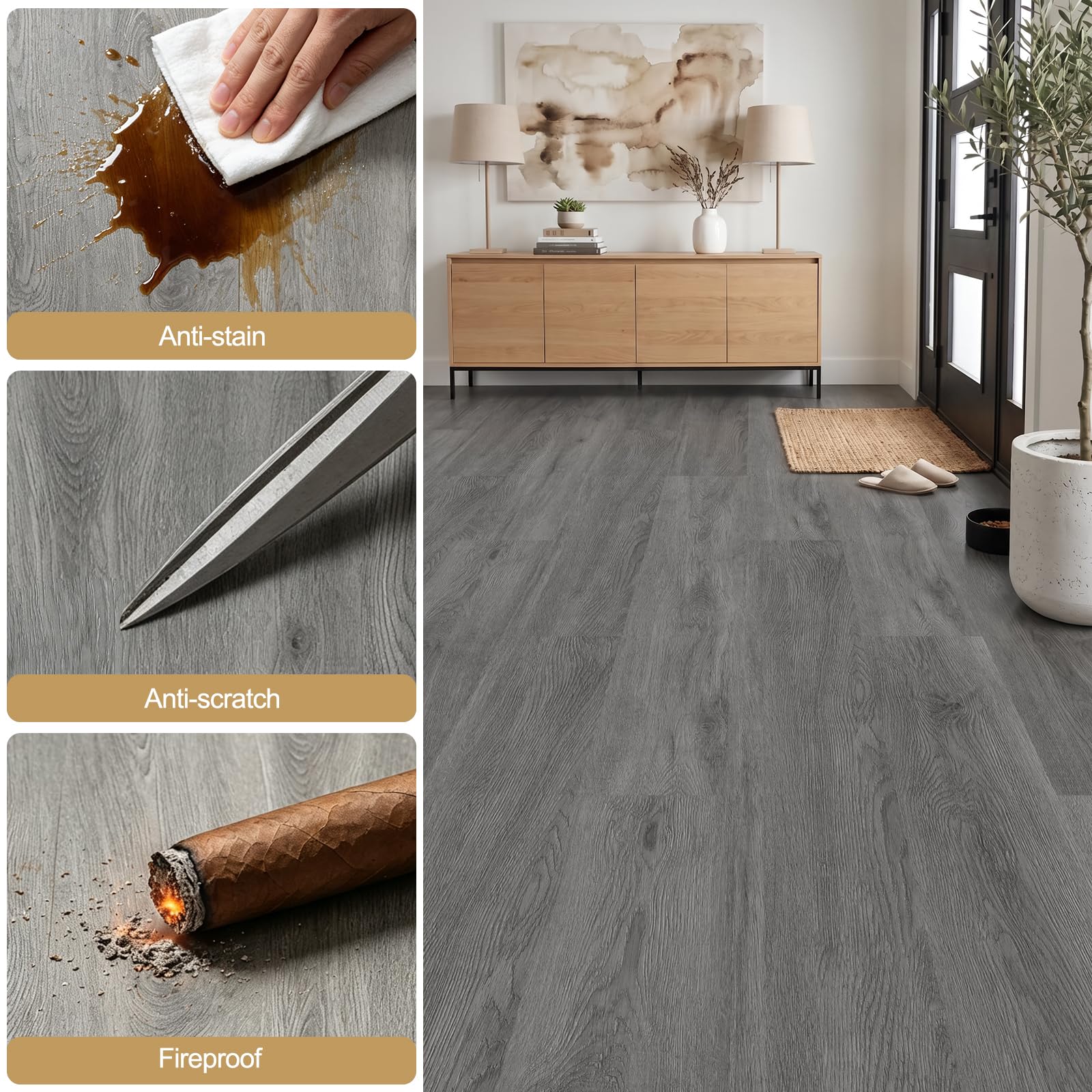 ATOPOSE - Piastrelle per pavimenti in vinile con venature del legno, confezione da 36 pezzi, 5,02 m², impermeabili e autoadesive, installazione fai da te, per soggiorno, bagno, cucina, camera da