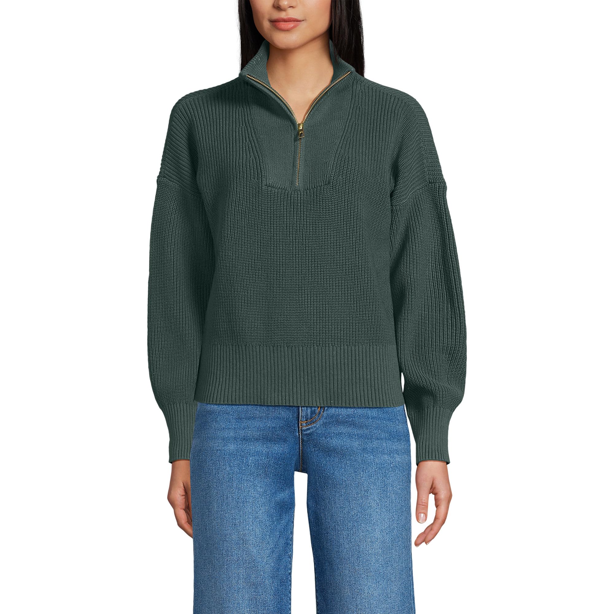 Lands End Womens Drifter Shaker Wedge Quarter Zip Sweater