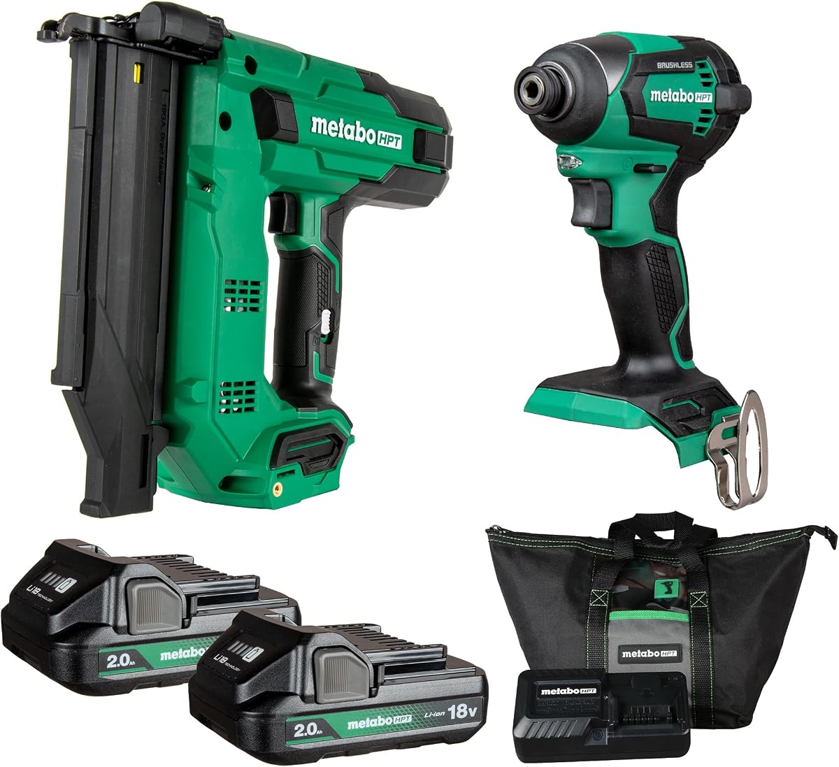 Kit combinado de clavadora Brad + destornillador de impacto MultiVolt™ HPT de 18 V de Metabo, KC18DEXQD