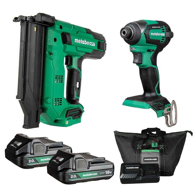 Metabo HPT Kit combinado MultiVolt™ 18V con clavadora Brad + atornillador de impacto, KC18DEXQD
