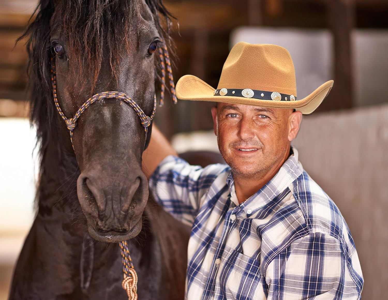 Lanzom Women Men Felt Wide Brim Western Cowboy Hats Belt Buckle Panama Hat - Image 9