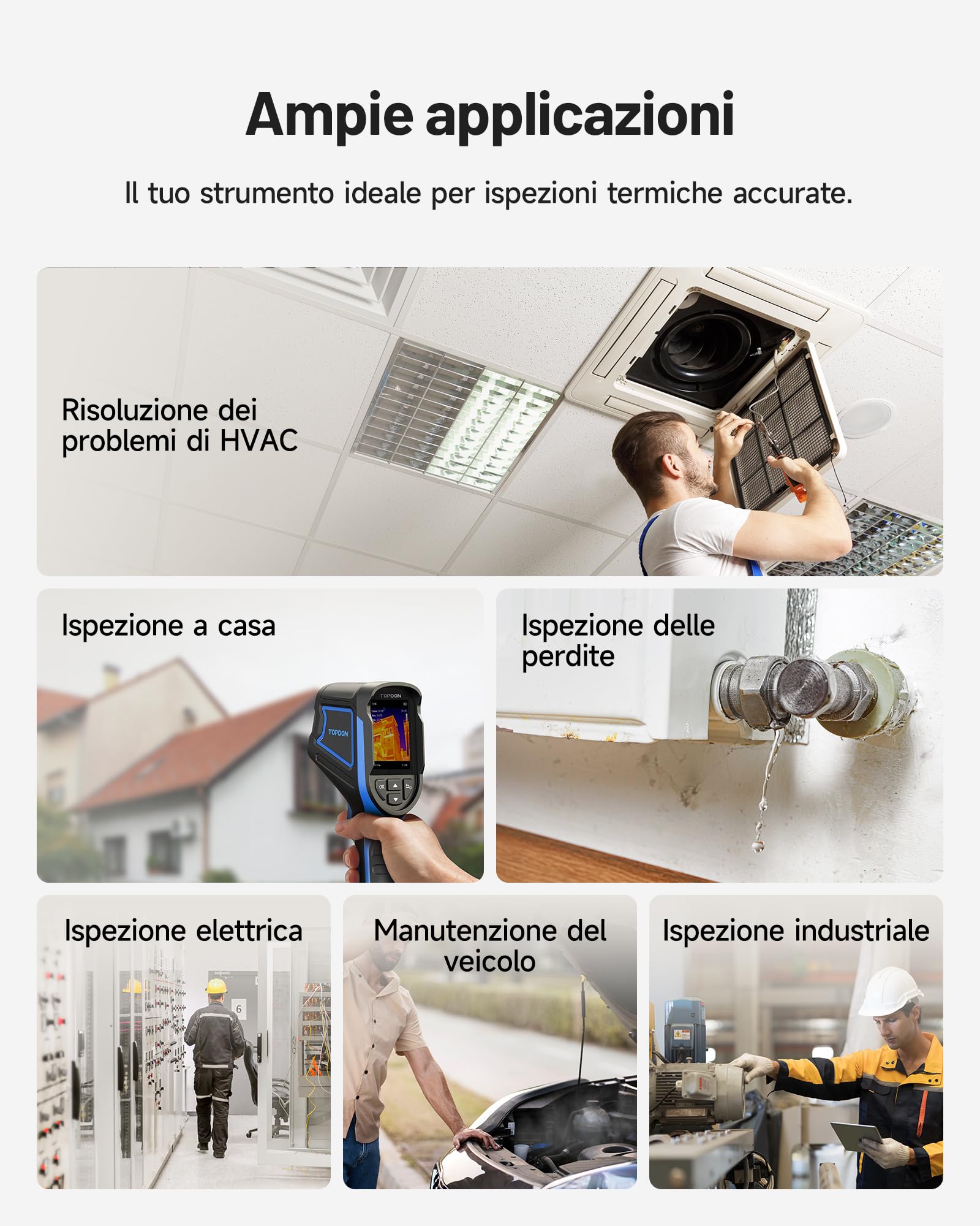 TOPDON Termocamera TC004 Mini, risoluzione IR 240x240, durata della batteria 15 ore, da -20°C a 450°C, 25 Hz, termocamera portatile per manutenzione domestica, ispezione perdite, ispezione HVAC
