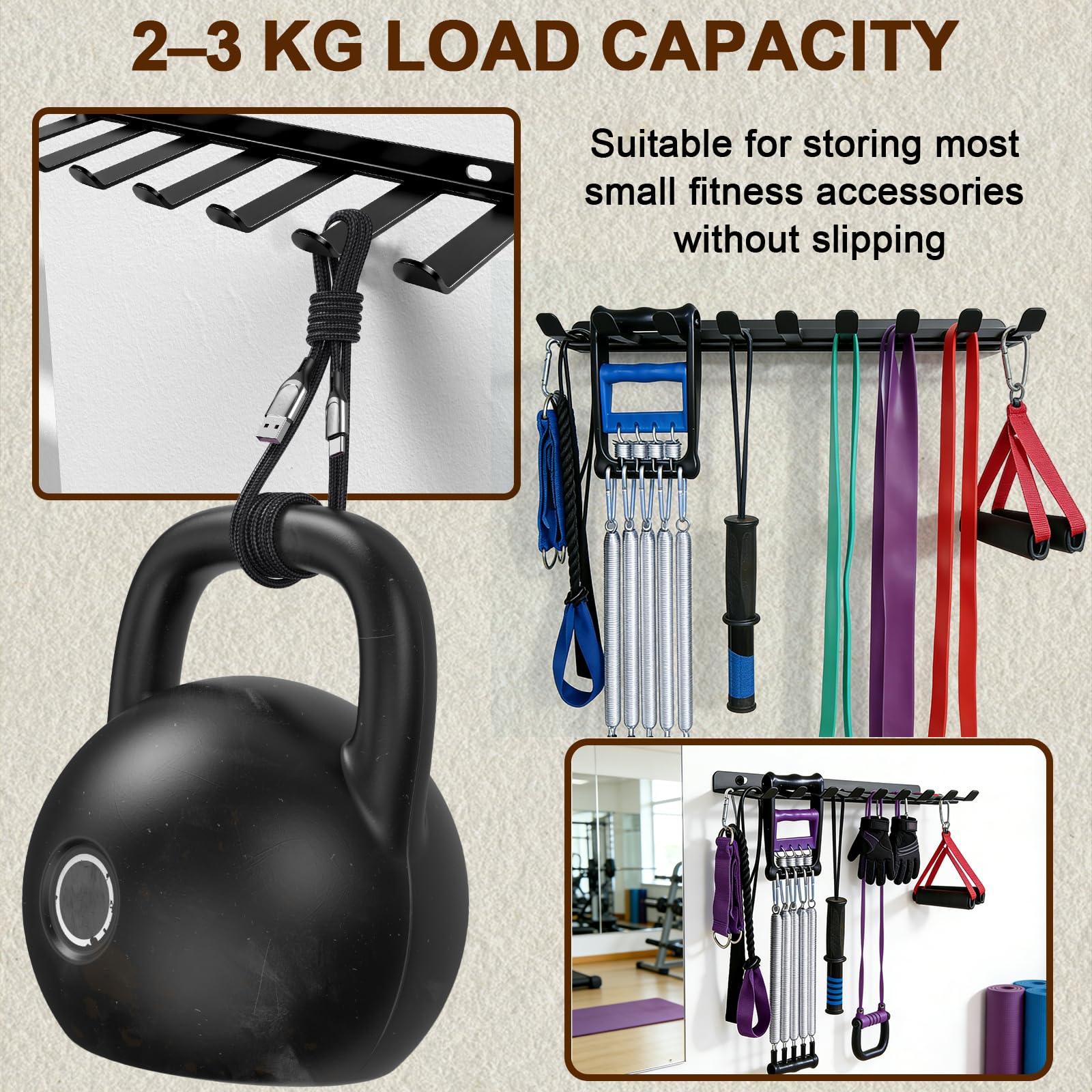 Langhantel Halterung,Hantelscheibenständer,Multifunktionales Schwarzes Fitness-Aufbewahrungsregal für Widerstandsbänder, Yogagurte und Springseile (Tragkraft: 2–3 Kg)