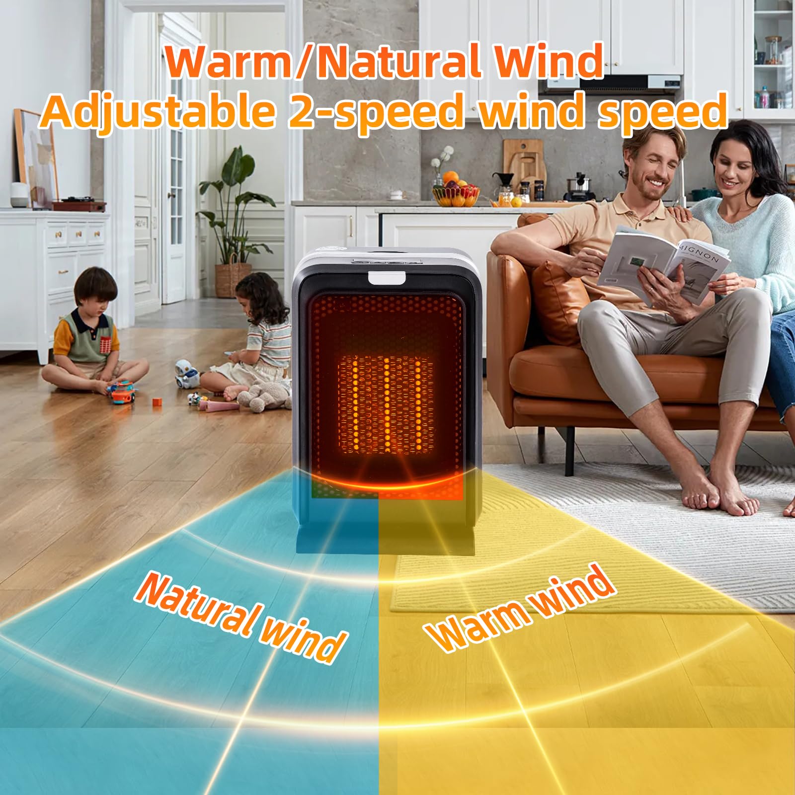 Calentador de espacio para uso en interiores, calentador eléctrico de cerámica PTC de 1000 W para interiores con control remoto, oscilación de 90°, calentador de seguridad rápida, calentador de 6
