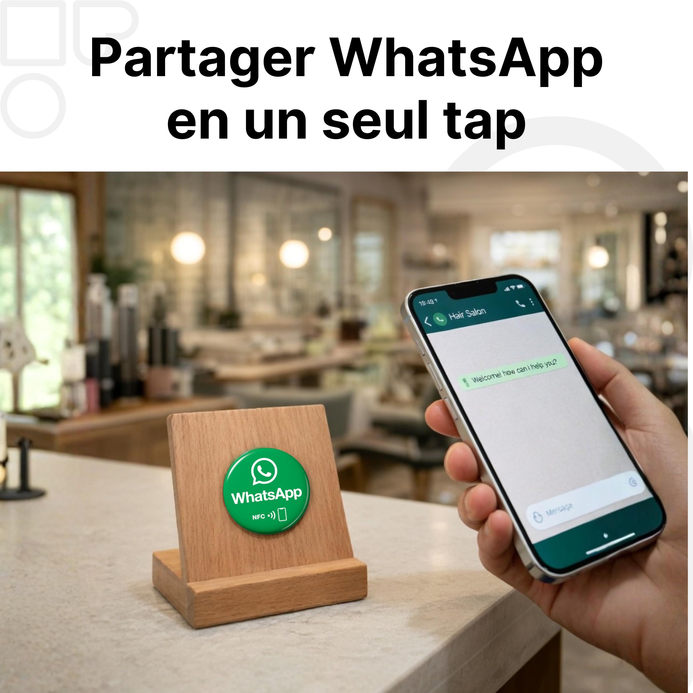 Lot de 2 autocollants Whatsapp NFC - Planifier des rendez-vous et partager un contact sans contact - Programmable et réutilisable - 3 cm de diamètre - Autocollant de contact Whatsapp pour cabinet