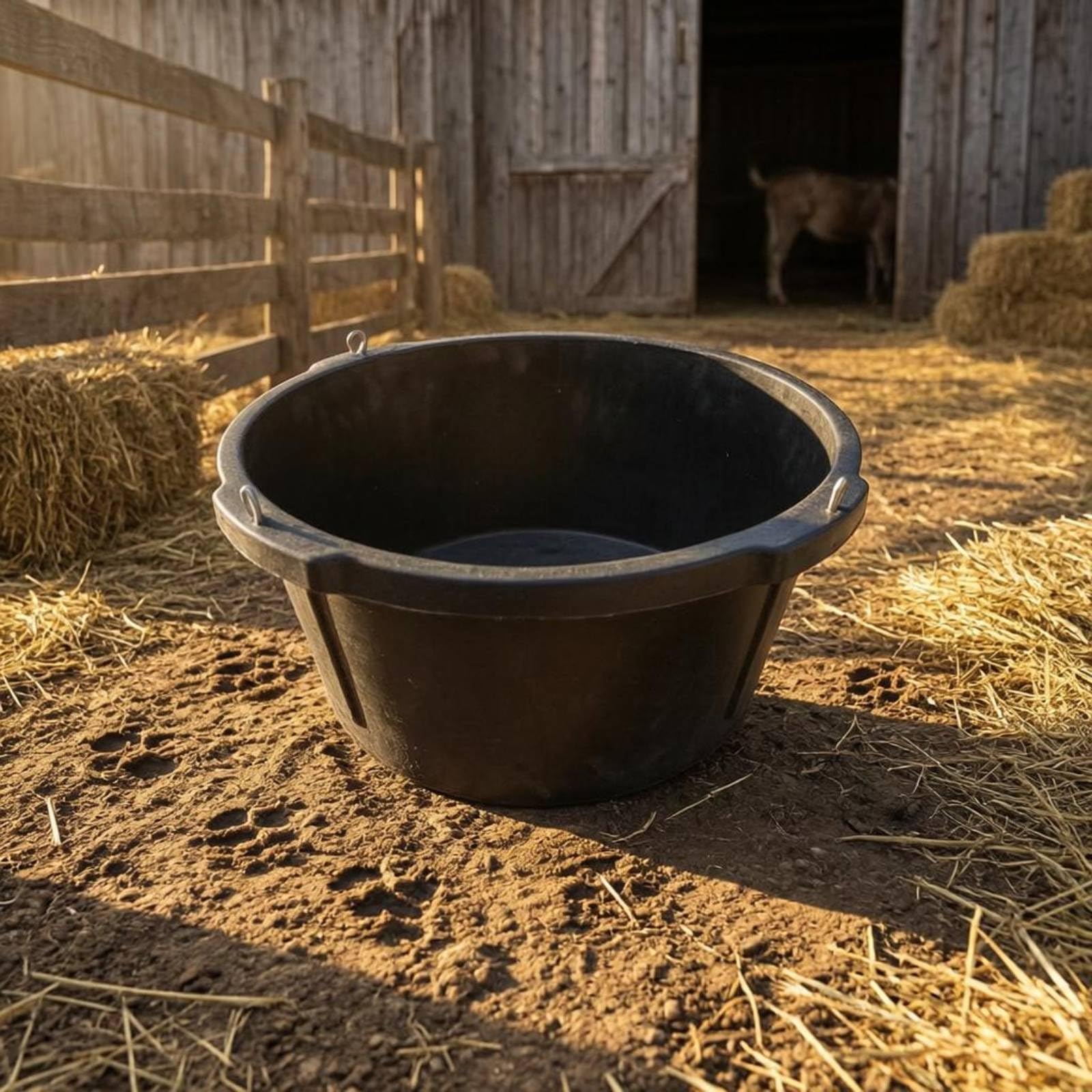 Secchio Nero in Gomma Corpo Spesso Secchio da 25 L Pareti Inclinate Attrezzatura Agricola per Struttura Zootecnica, Fattoria
