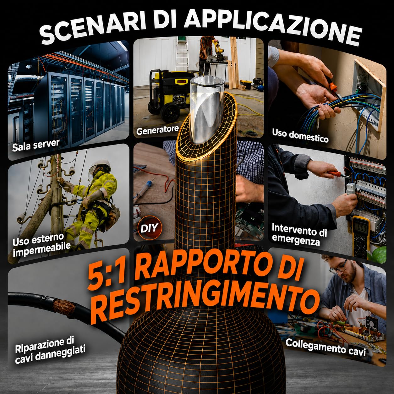 Guaina Termorestringente 5:1, 426 Pezzi, Guaine Termorestringenti Doppia Parete con Colla, Impermeabili, Grado Marino per Cavi Elettrici, Auto, Barca, Camper, Caravan e Fai da te (Nera)